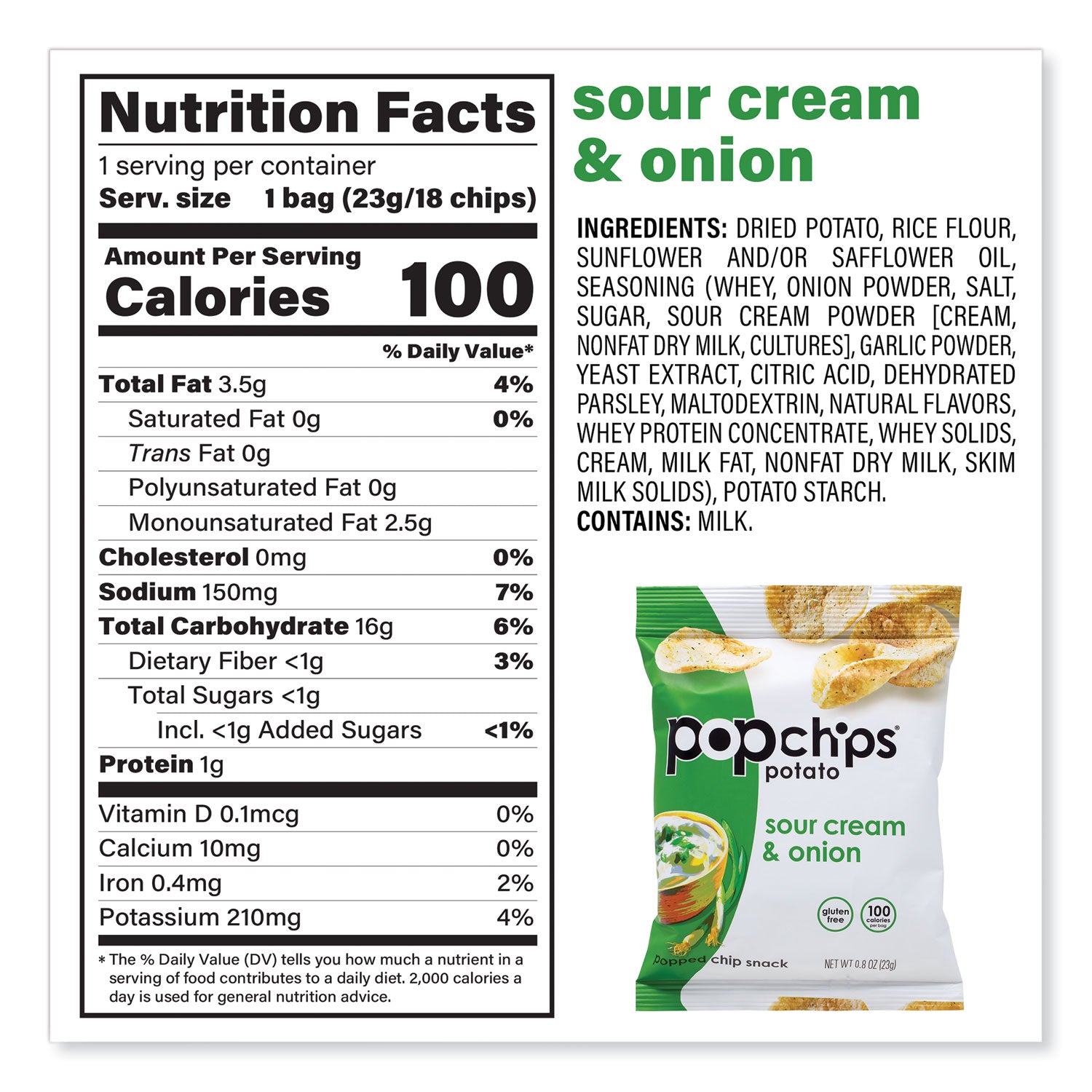 popchips® Potato Chips, Variety Pack, Barbeque, Sea Salt, Sour Cream and Onion, 0.8 oz Bag, 30/Pack