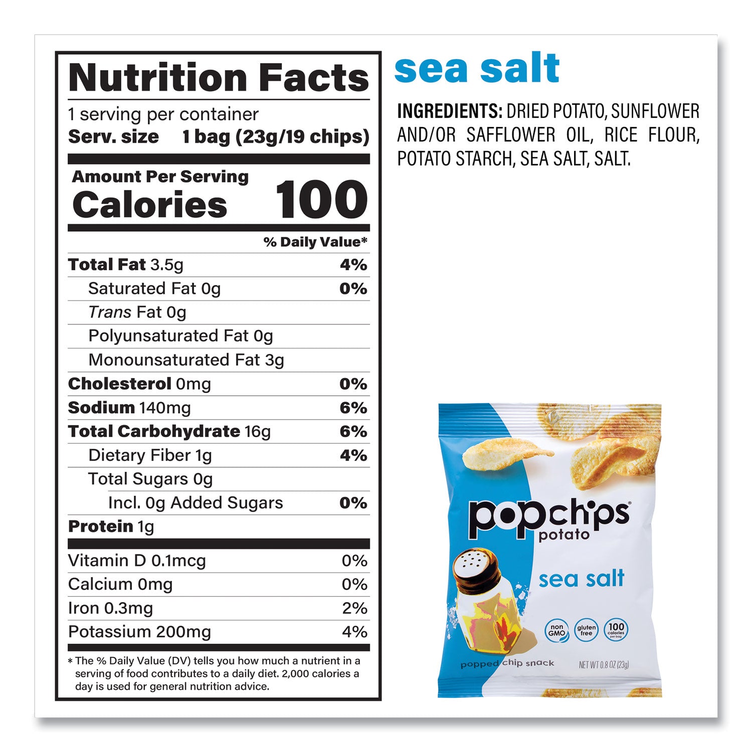 popchips® Potato Chips, Variety Pack, Barbeque, Sea Salt, Sour Cream and Onion, 0.8 oz Bag, 30/Pack
