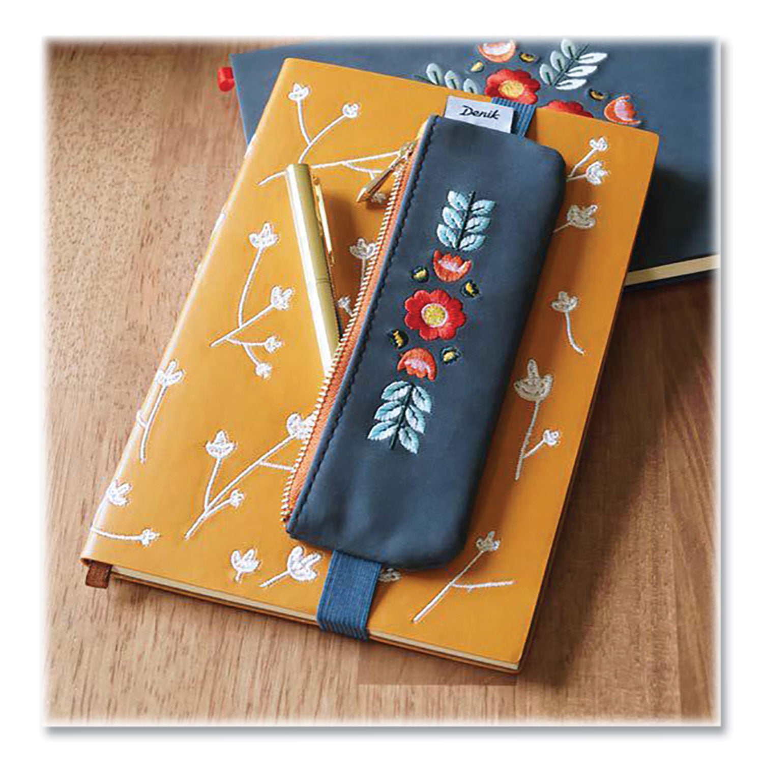 Denik Evelynn Zipper Vegan Suede Notebook Pouch, 2" x 6.5", Blue/Red/Yellow