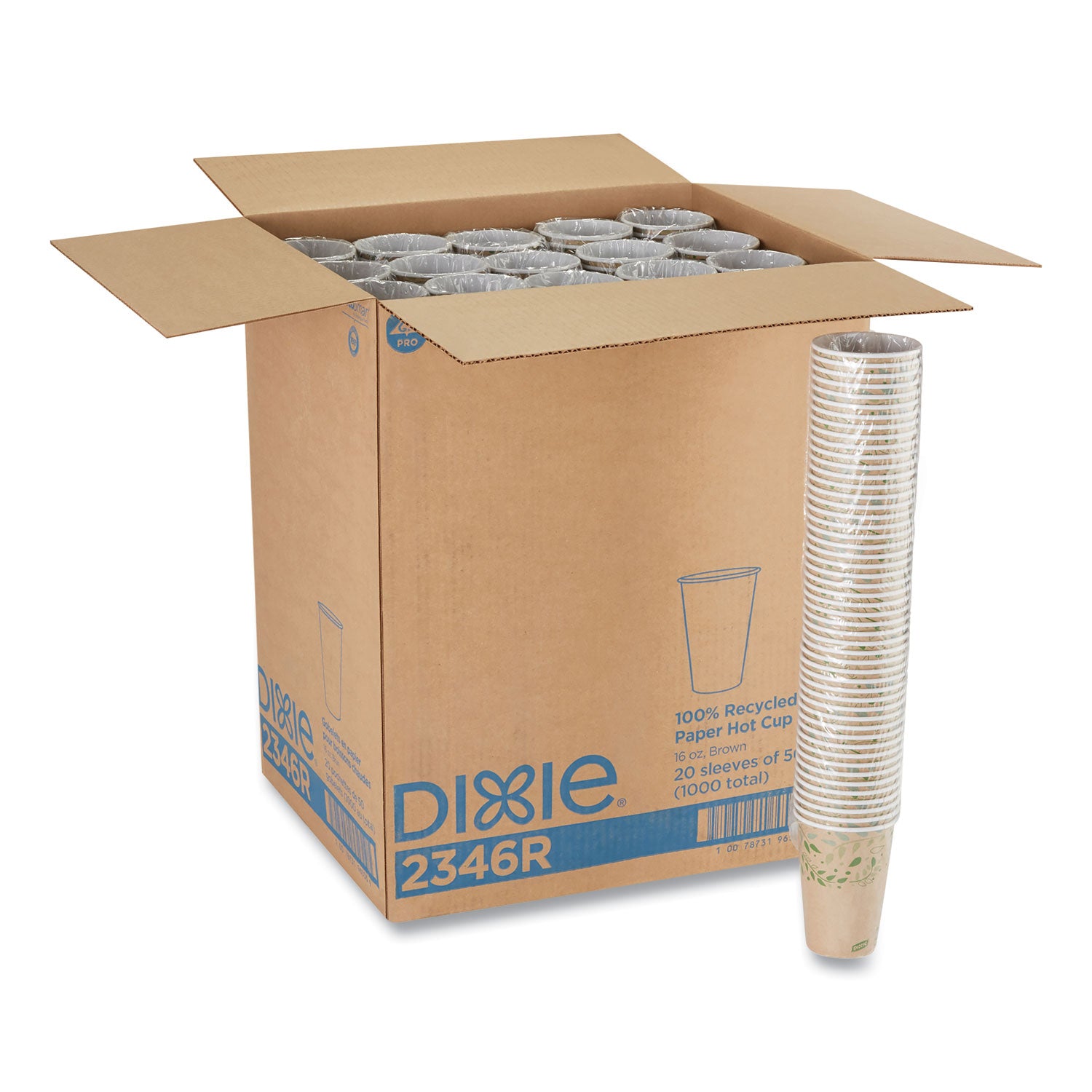 Dixie® EcoSmart Recycled Hot/Cold Cups, 16 oz, Paper, Kraft/Green, 1,000/Carton