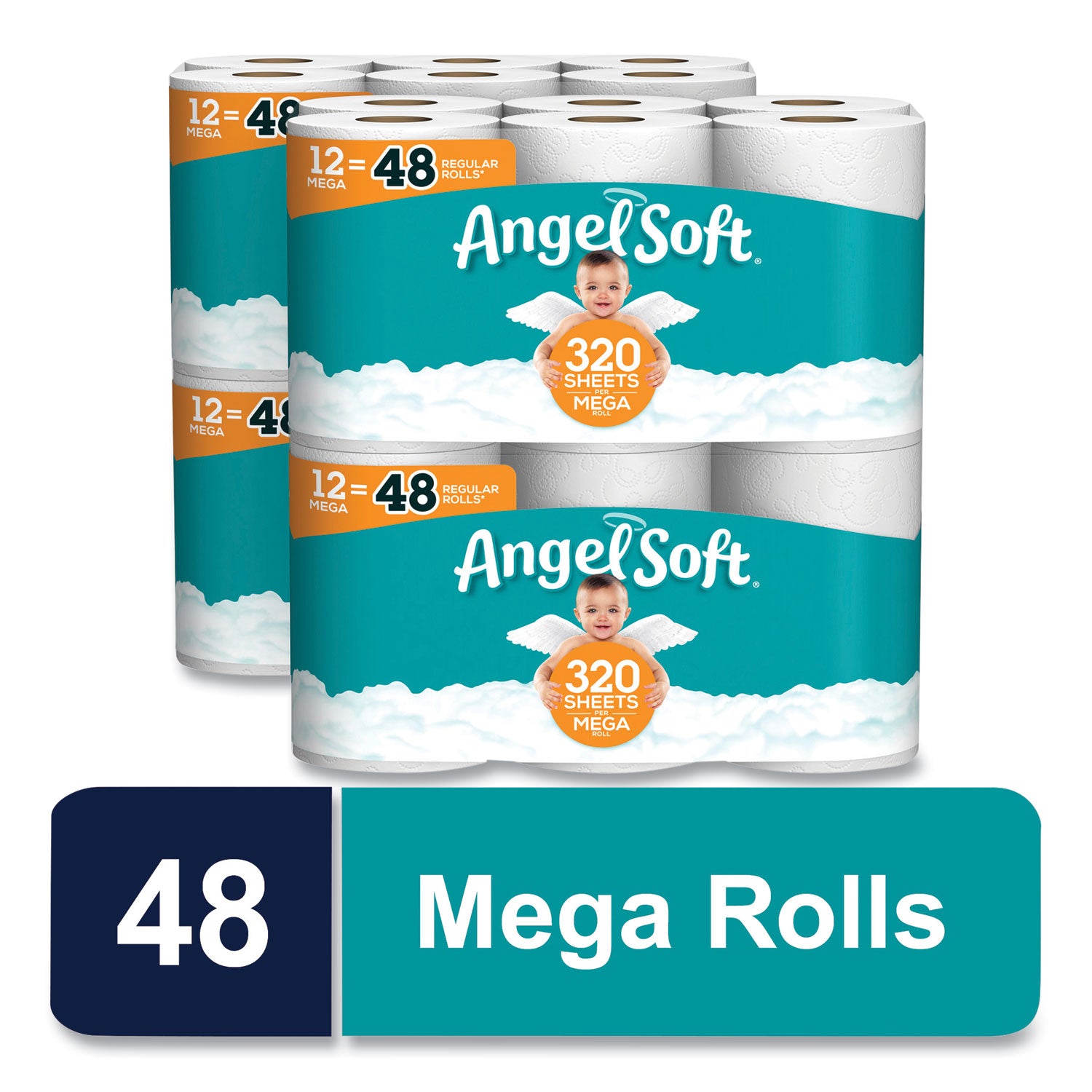 Angel Soft® Mega Toilet Paper, Septic Safe, 2-Ply, White, 320 Sheets/Roll, 48 Rolls/Pack