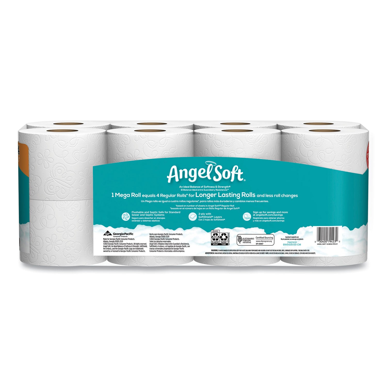 Angel Soft® Mega Toilet Paper, Septic Safe, 2-Ply, White, 320 Sheets/Roll, 16 Rolls/Pack