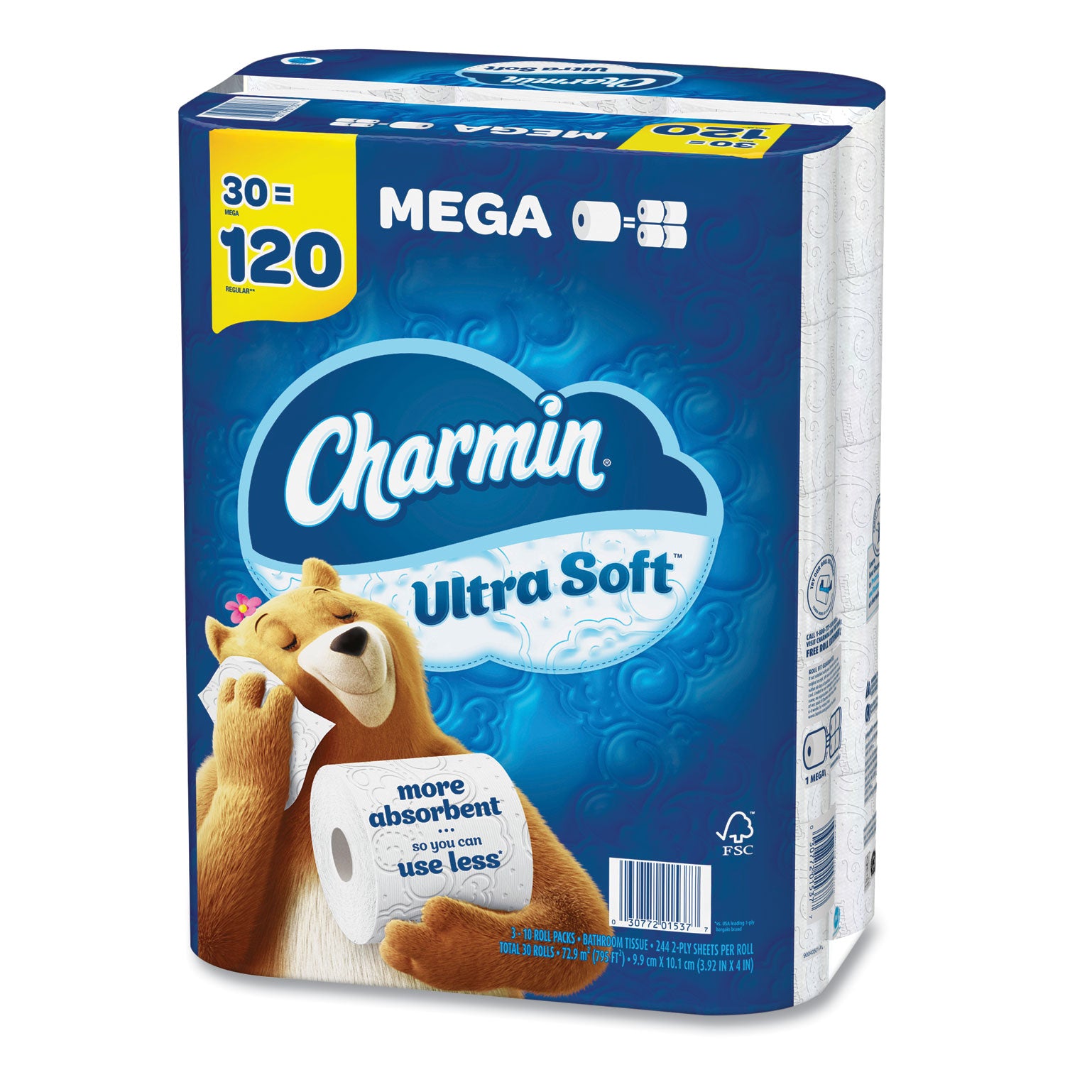 Charmin® Ultra Soft Bathroom Tissue, Mega Roll, Septic Safe, 2-Ply, White, 244 Sheets/Roll, 30 Rolls/Pack