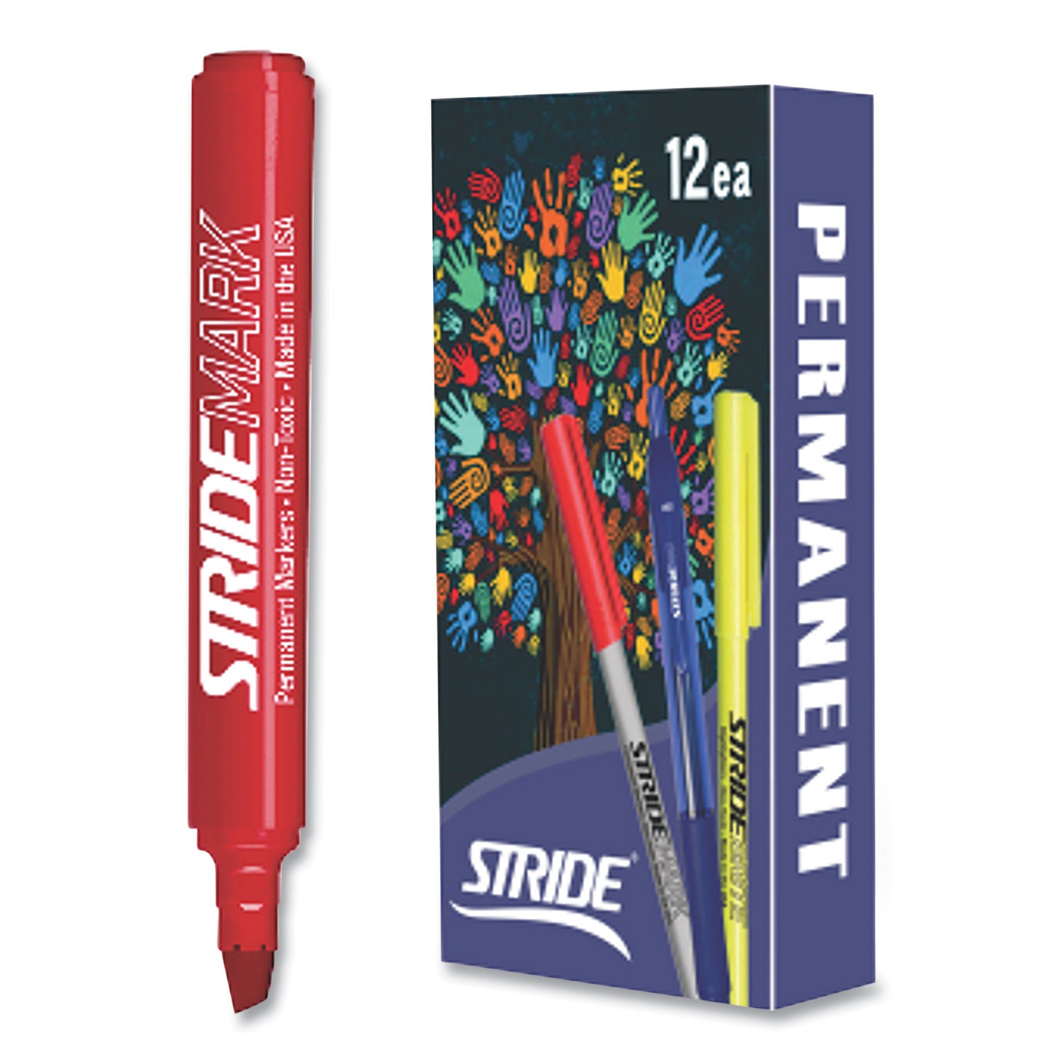Stride StrideMark Permanent Marker, Fine Bullet Tip, Red, 12/Pack