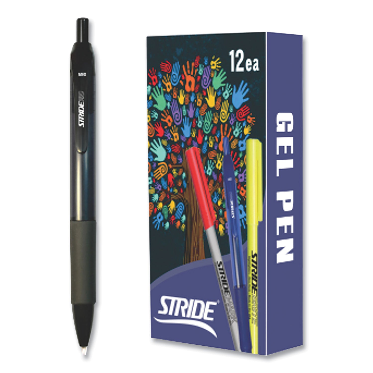 Stride StrideRio Gel Pen, Retractable, Medium 0.7 mm, Black Ink, Translucent Black Barrel, 12/Box