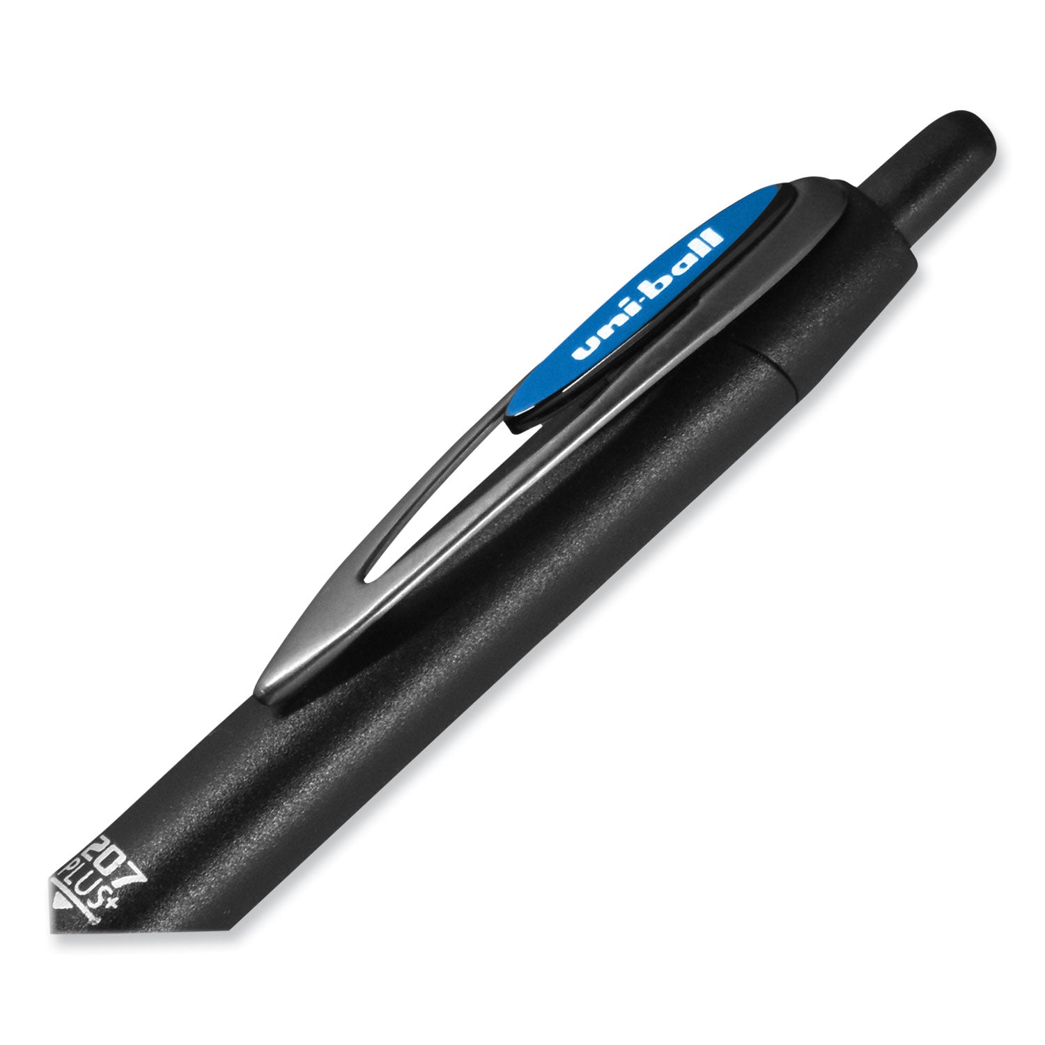 uniball® 207 Plus+ Gel Pen, Retractable, Medium 0.7 mm, Blue Ink, Black Barrel, 4/Pack