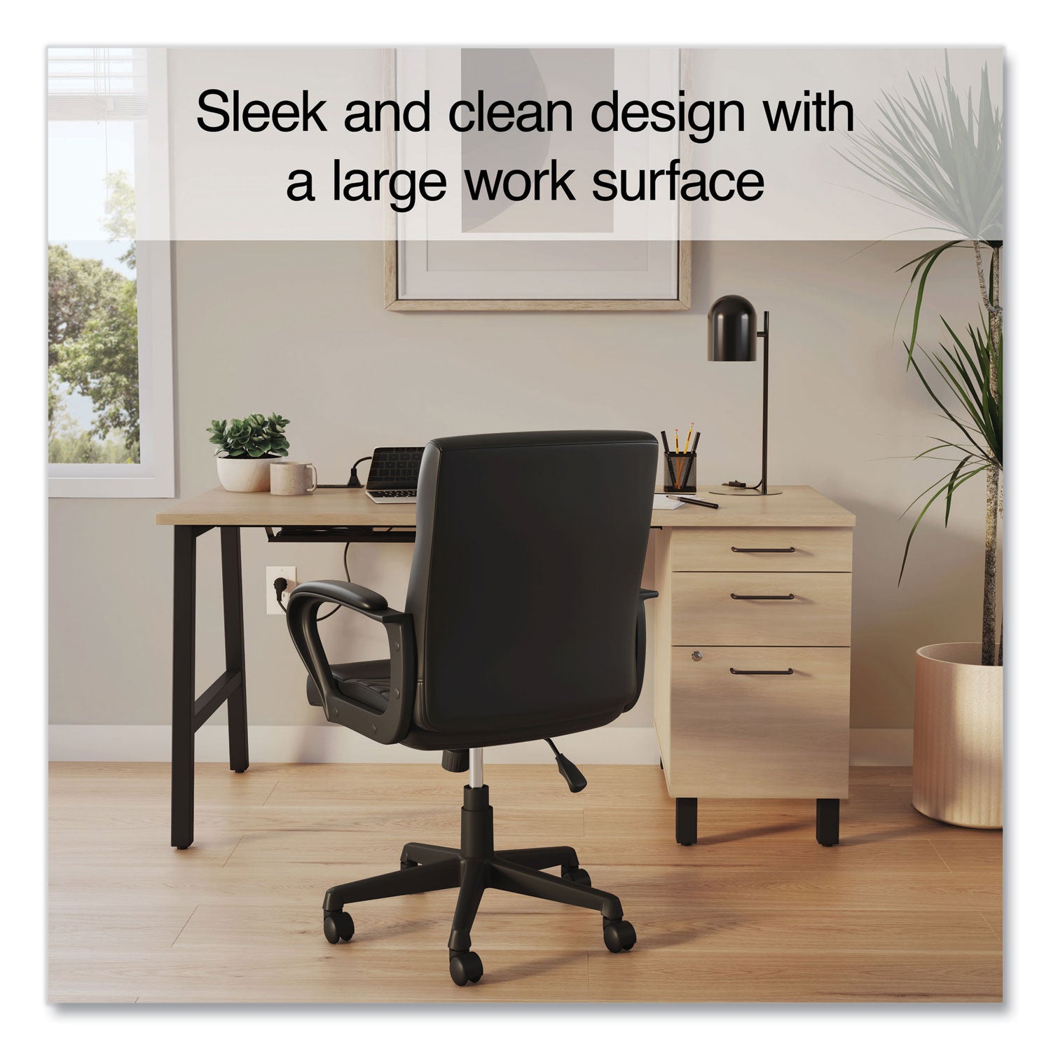Union & Scale™ Essentials Single-Pedestal Writing Desk with Integrated Power Management, 59.8