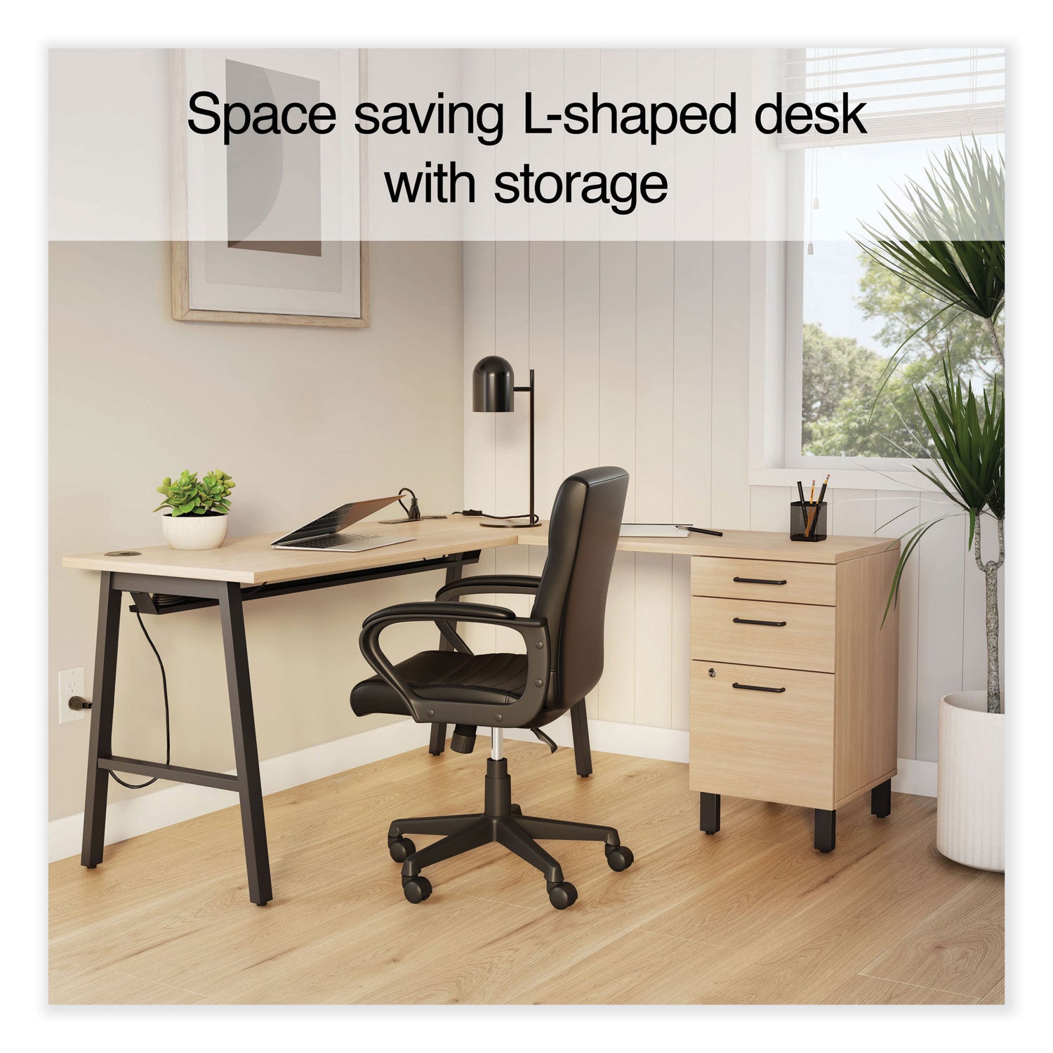 Union & Scale™ Essentials Single-Pedestal L-Shaped Desk with Integrated Power Management, 59.8