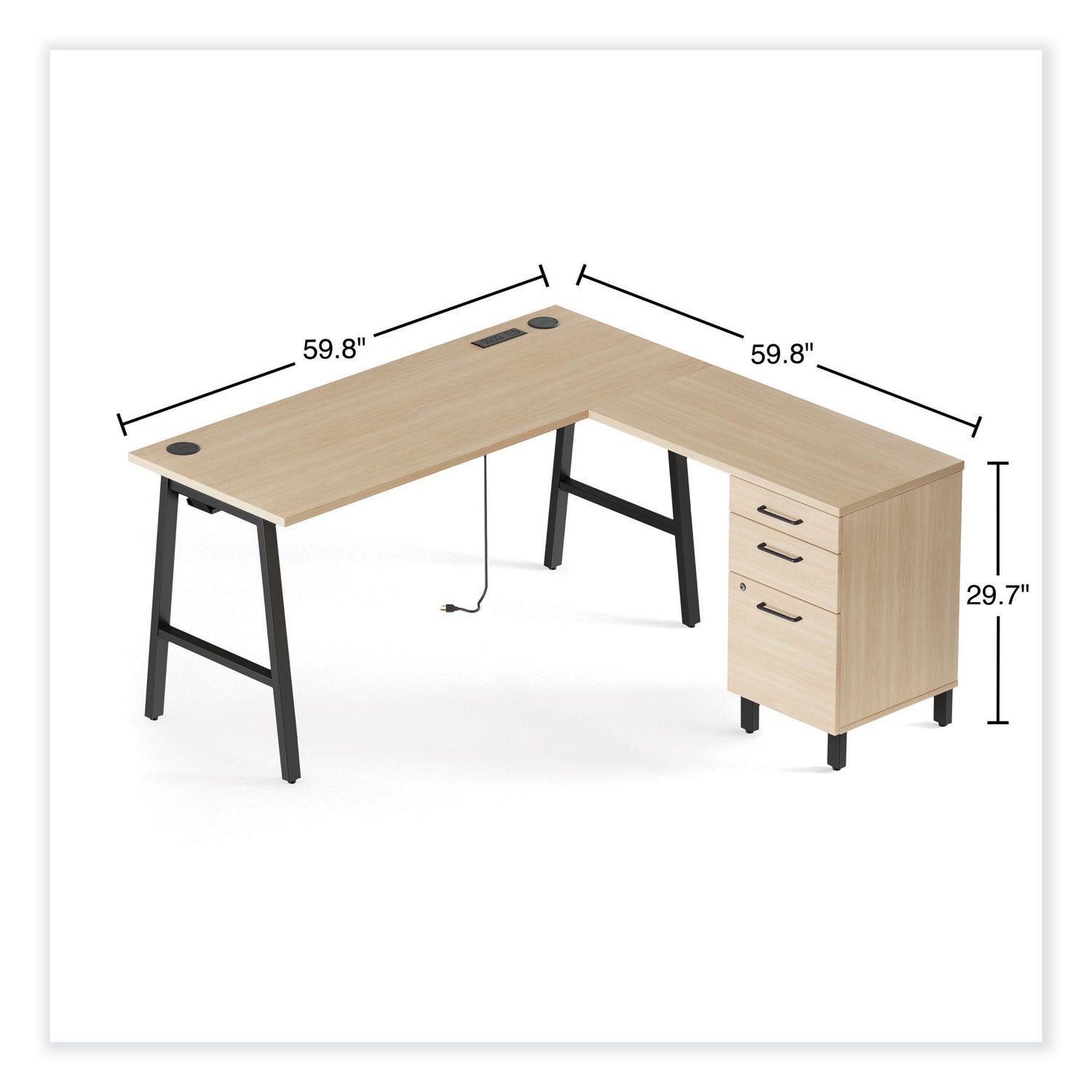 Union & Scale™ Essentials Single-Pedestal L-Shaped Desk with Integrated Power Management, 59.8