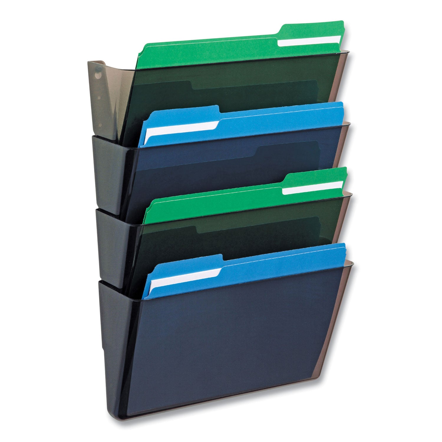 deflecto® DocuPocket Stackable Four-Pocket Wall File, 4 Sections, Letter Size, 13" x 4", Smoke
