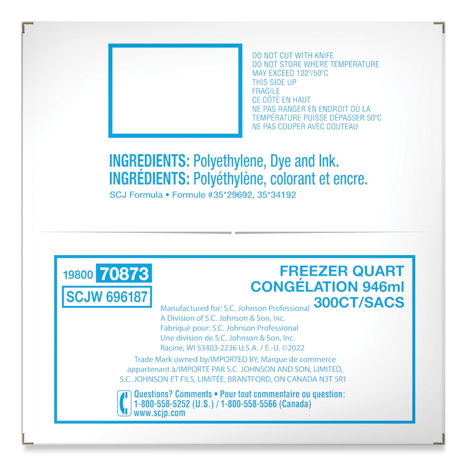 Ziploc® Zipper Freezer Bags, 32 oz, 7" x 7.75", Clear, 300/Carton