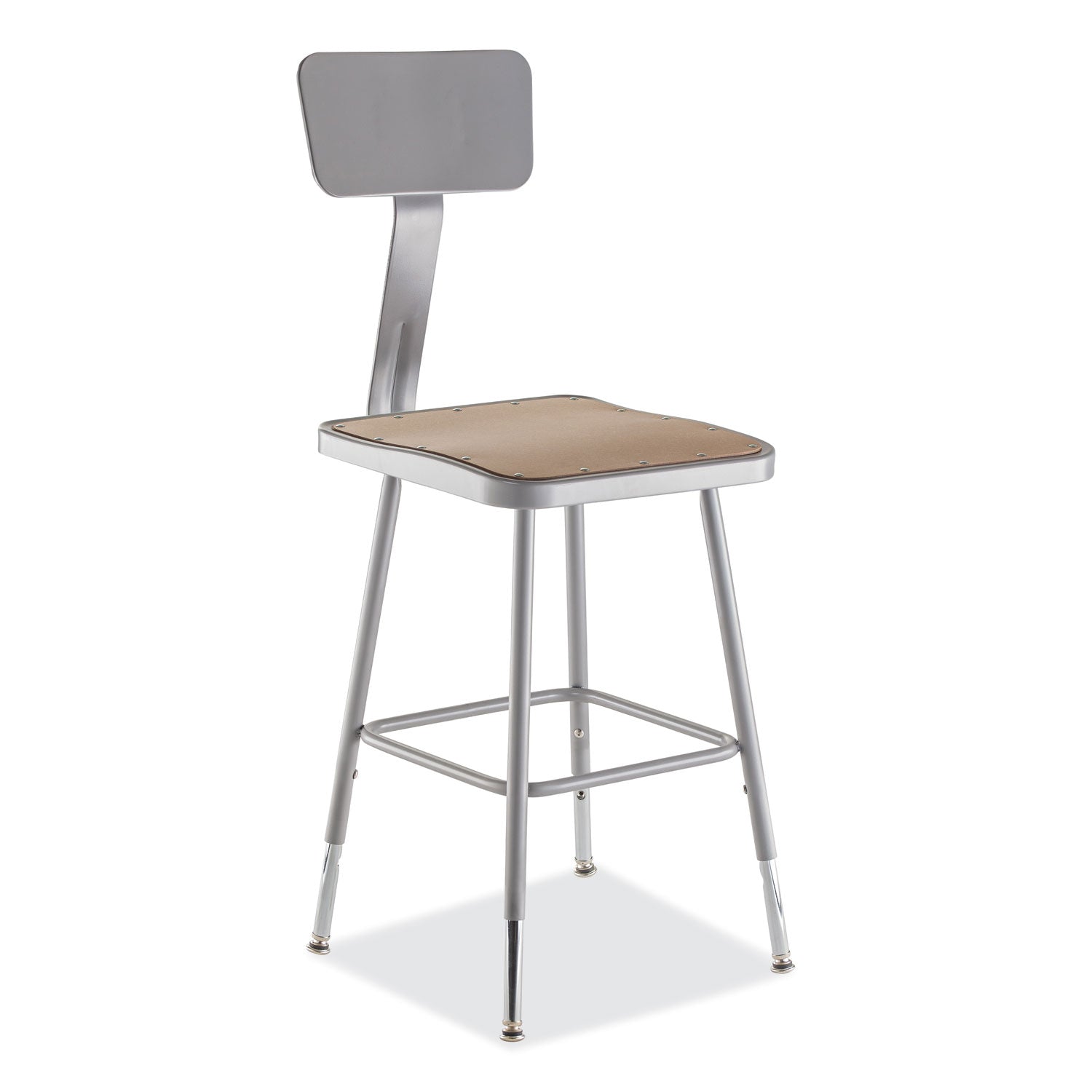 6300 Series Height Adjustable HD Square Seat Steel Stool with Back, Supports Up to 500 lb, 18"-26" Seat Height, Brown/Gray