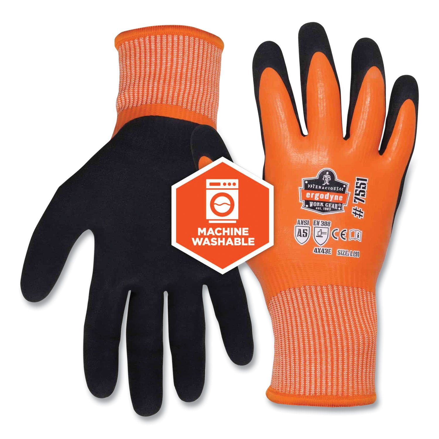 ergodyne® ProFlex 7551 ANSI A5 Coated Waterproof CR Gloves, Small, Orange, Pair