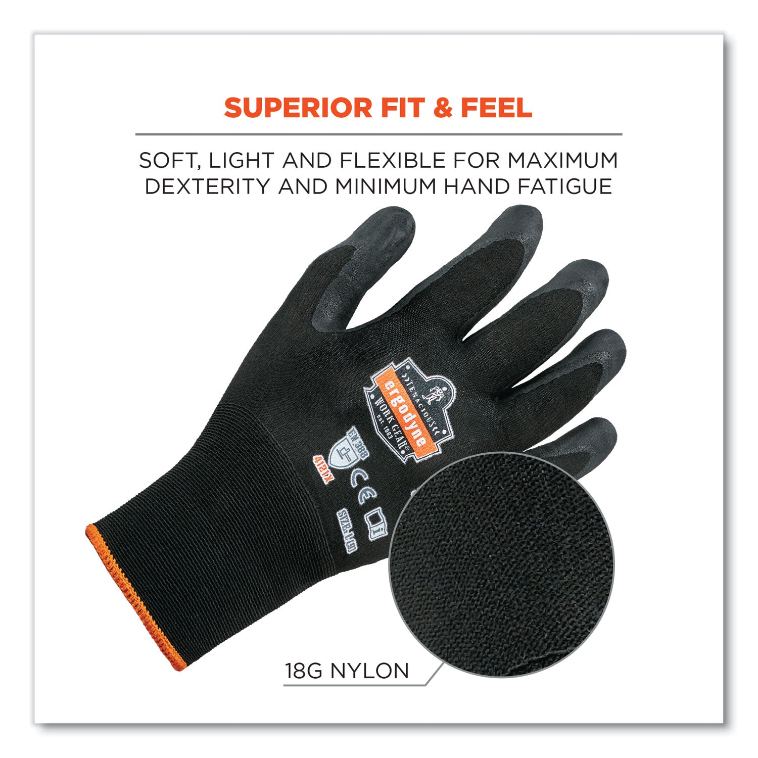 ergodyne® ProFlex 7001 Nitrile-Coated Gloves, Black, Small, Pair