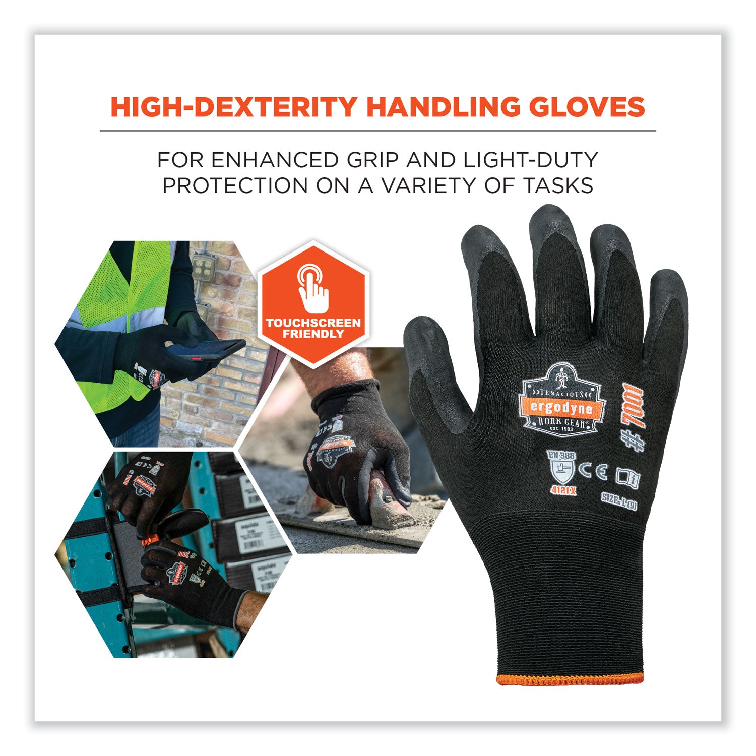 ergodyne® ProFlex 7001 Nitrile-Coated Gloves, Black, Small, Pair
