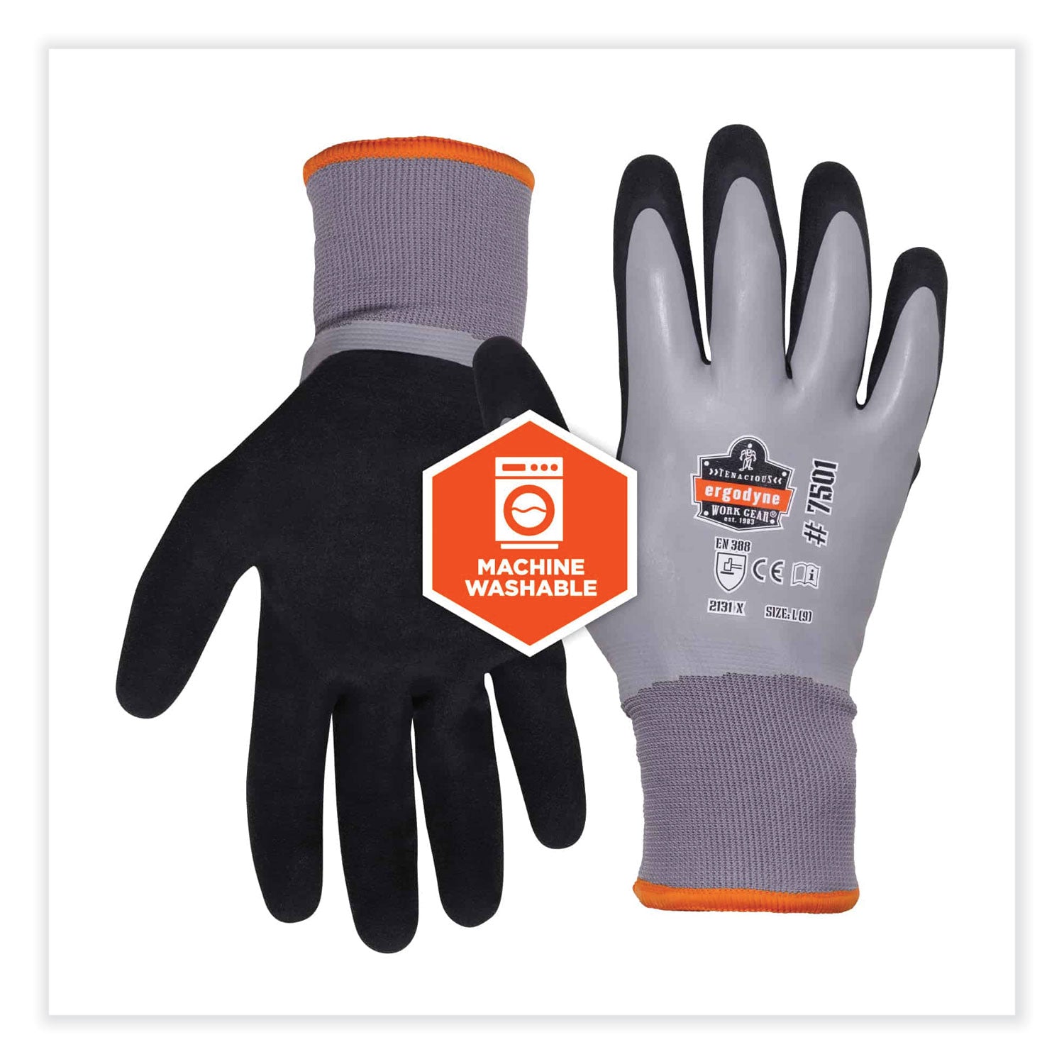 ergodyne® ProFlex 7501-CASE Coated Waterproof Winter Gloves, Gray, Small, 144 Pairs/Carton