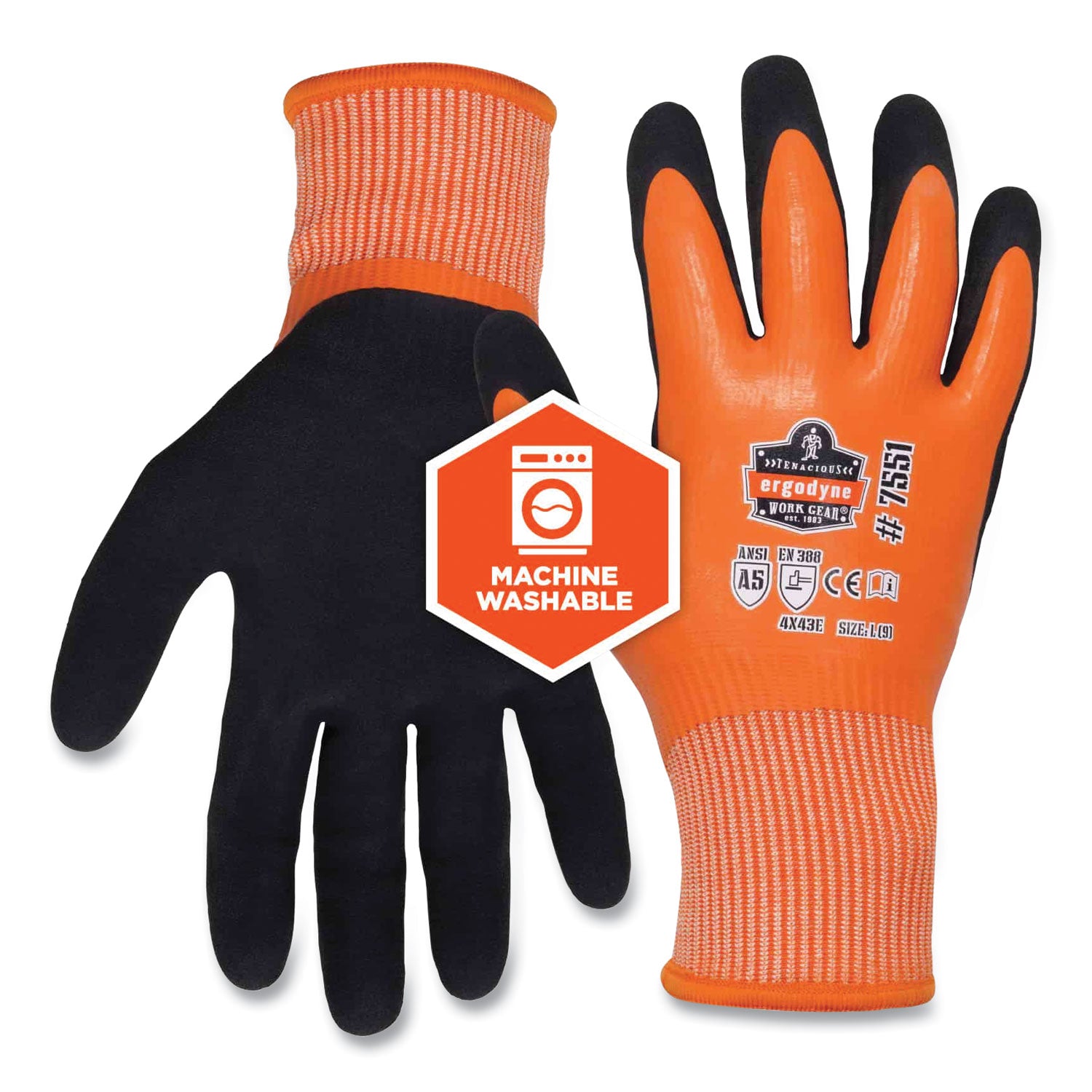 ergodyne® ProFlex 7551 ANSI A5 Coated Waterproof CR Gloves, Orange, X-Large, Pair