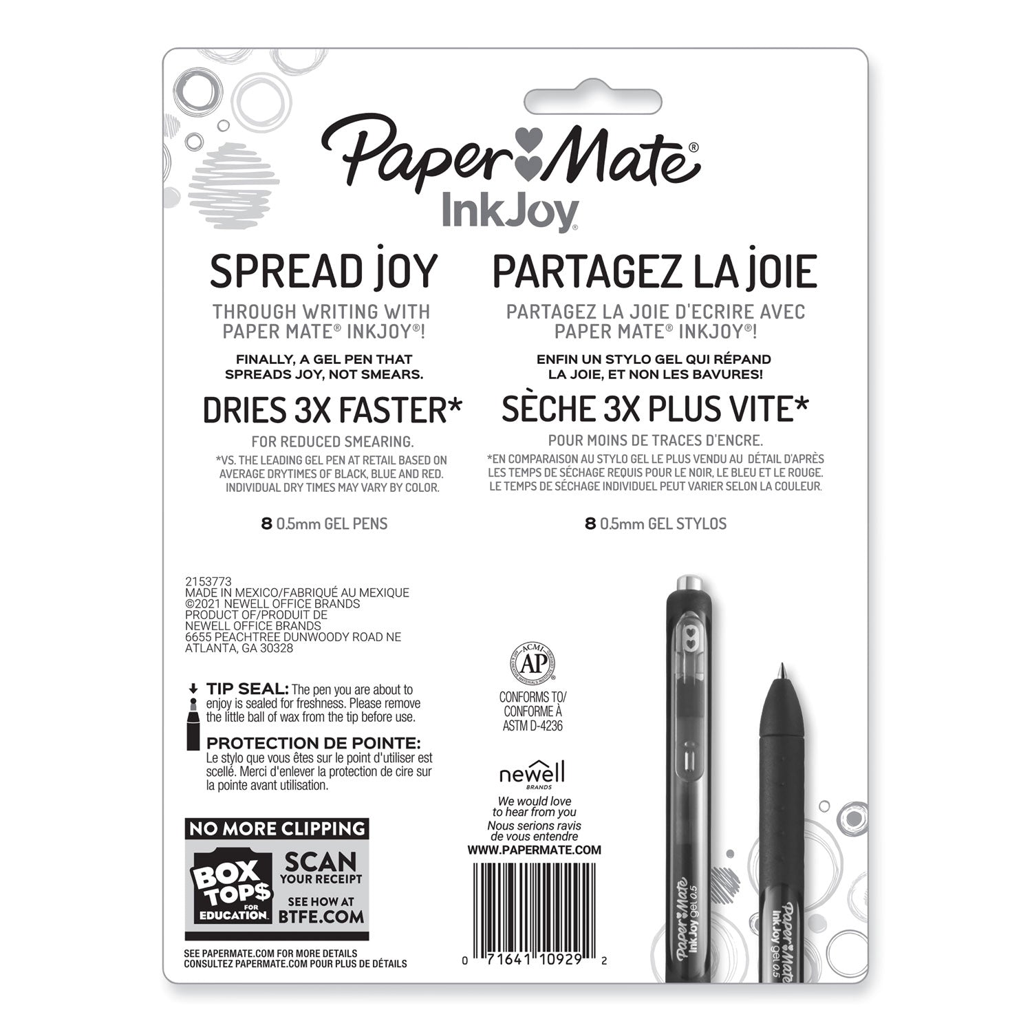 Paper Mate® Inkjoy Gel Pen, Retractable, Fine 0.5 Mm, Assorted Ink And Barrel Colors, 8/pack