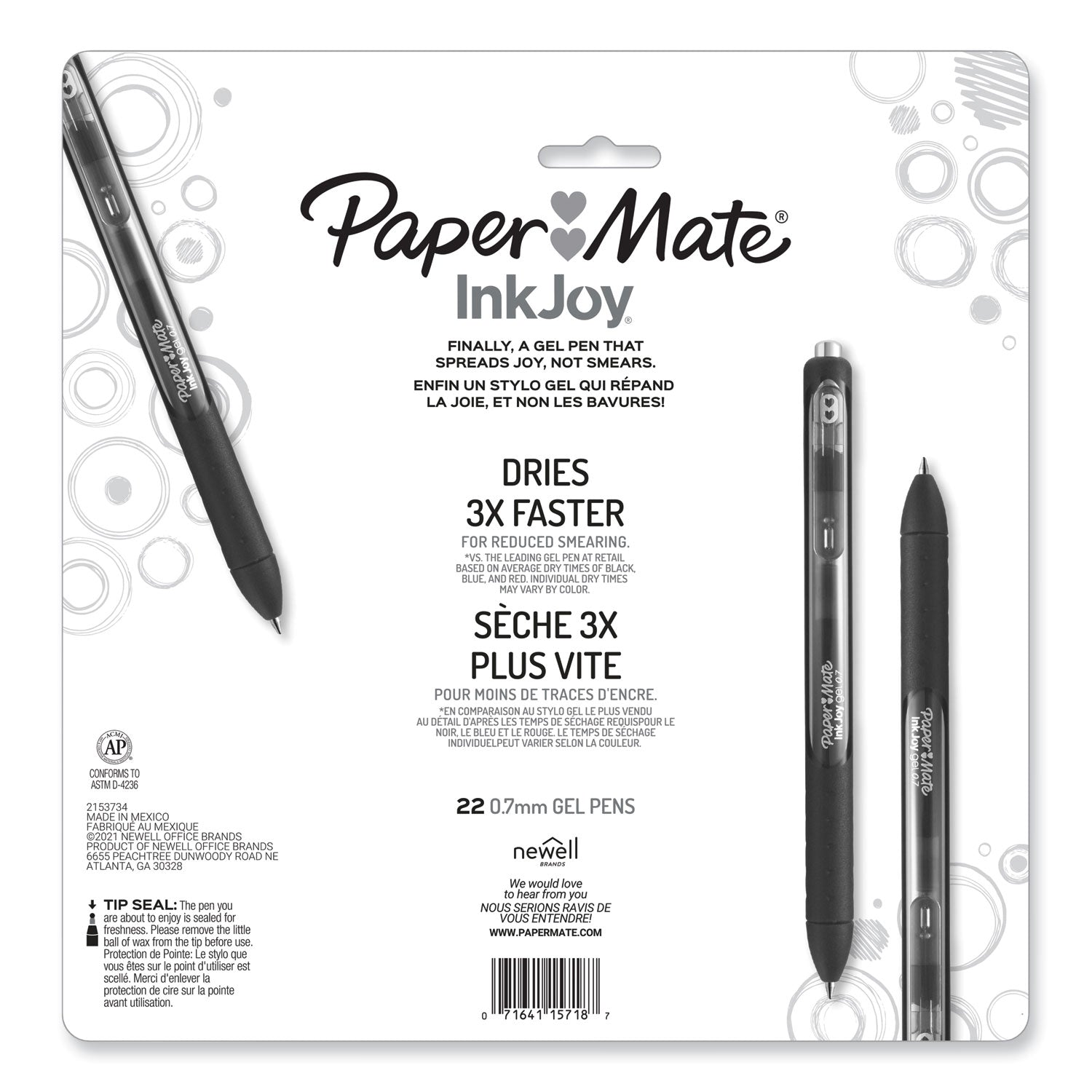 Paper Mate® Inkjoy Gel Pen, Retractable, Medium 0.7 Mm, Assorted Ink And Barrel Colors, 22/pack