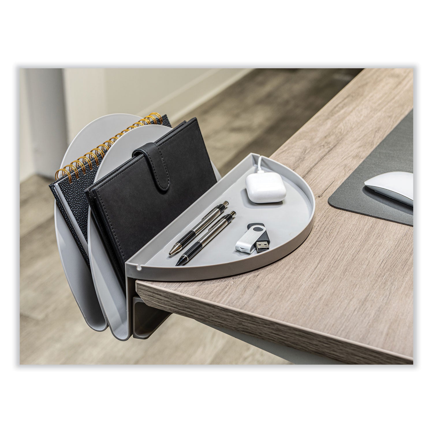 deflecto® Standing Desk File Organizer, 2 Sections, Letter Size, 12 x 9.69 x 7.11, Gray