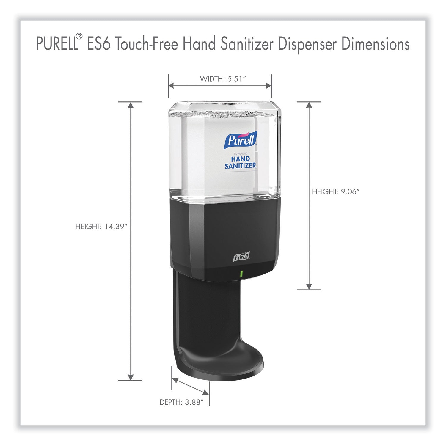 PURELL® Es6 Touch Free Hand Sanitizer Dispenser, 1,200 Ml, 5.25 X 8.56 X 12.13, Graphite