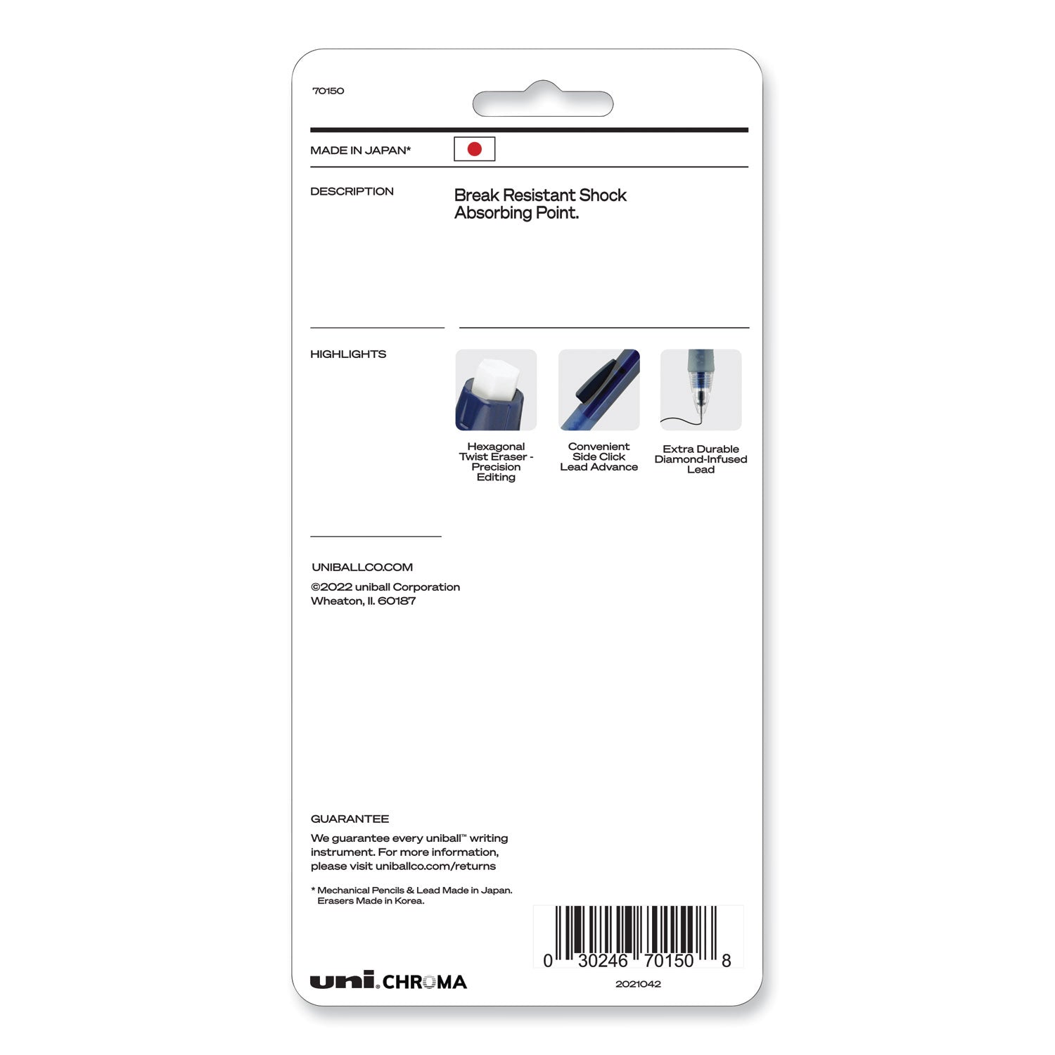 uniball® Chroma Mechanical Pencils with Tube of Lead/Erasers, 0.7 mm, HB (#2), Black Lead, Assorted Barrel Colors, 4/Set