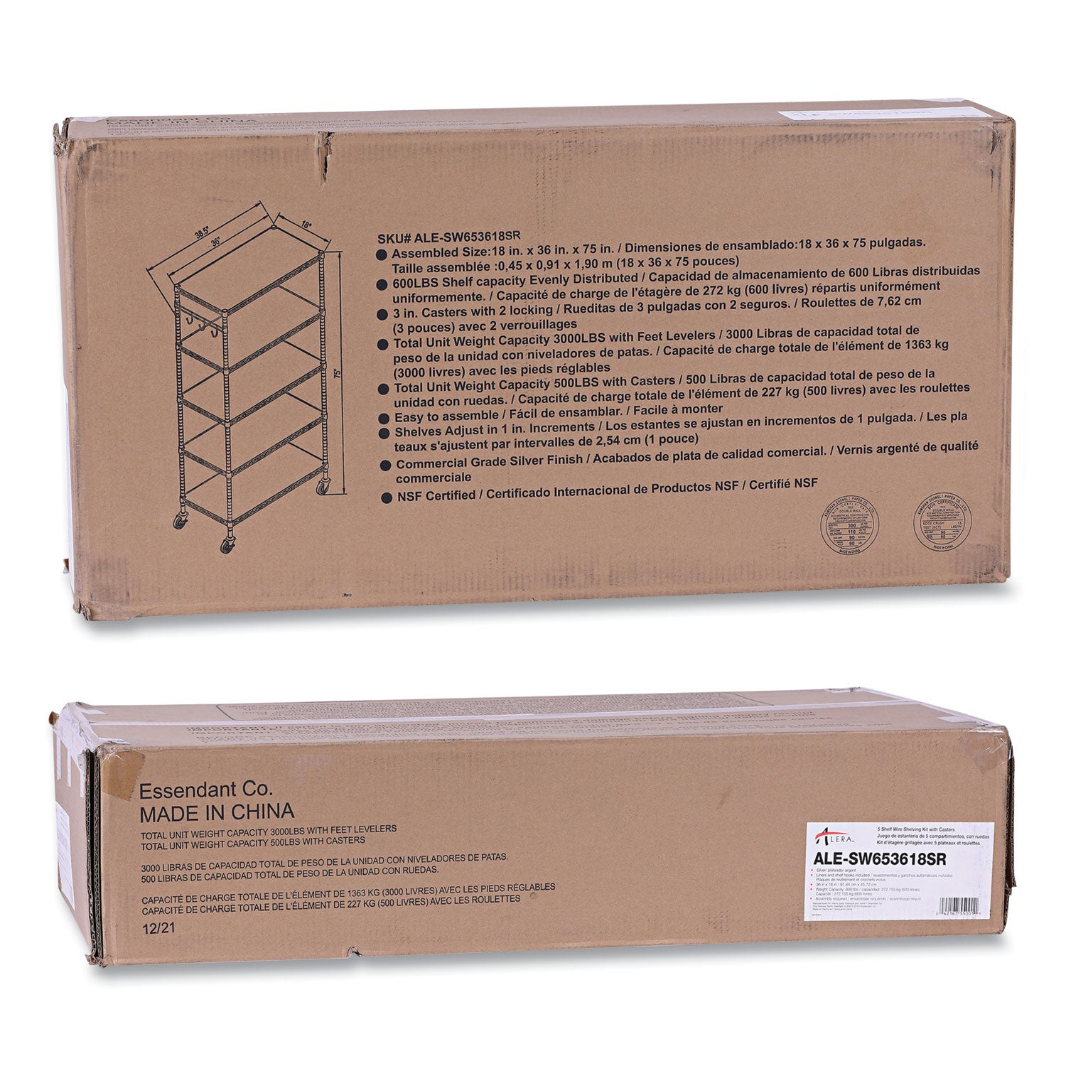 Alera® 5-Shelf Wire Shelving Kit With Casters And Shelf Liners, 36w X 18d X 72h, Silver