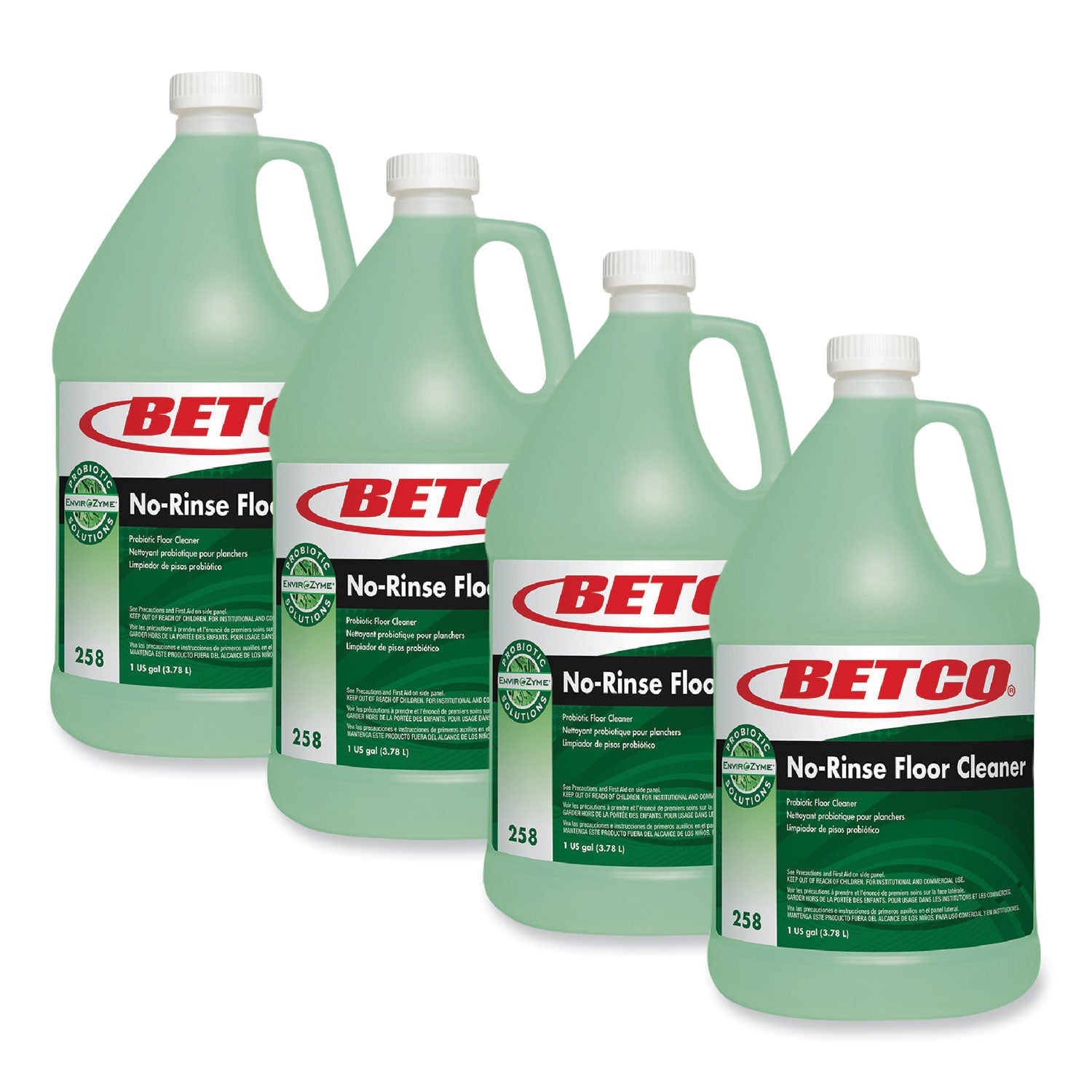 Betco® BioActive Solutions No-Rinse Floor Cleaner, Rain Fresh Scent, 1 gal Bottle, 4/Carton