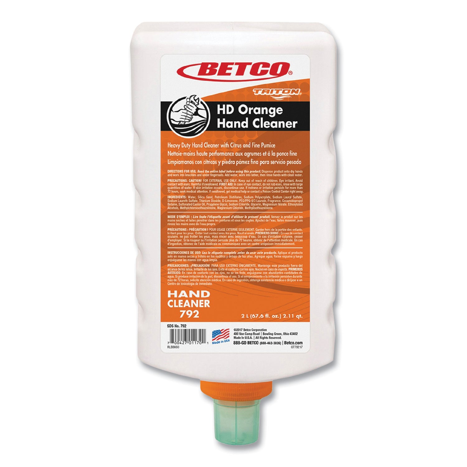 HD Orange Hand Cleaner Refill, Citrus Zest, 2 L Refill Bottle for Triton Dispensers, 6/Carton