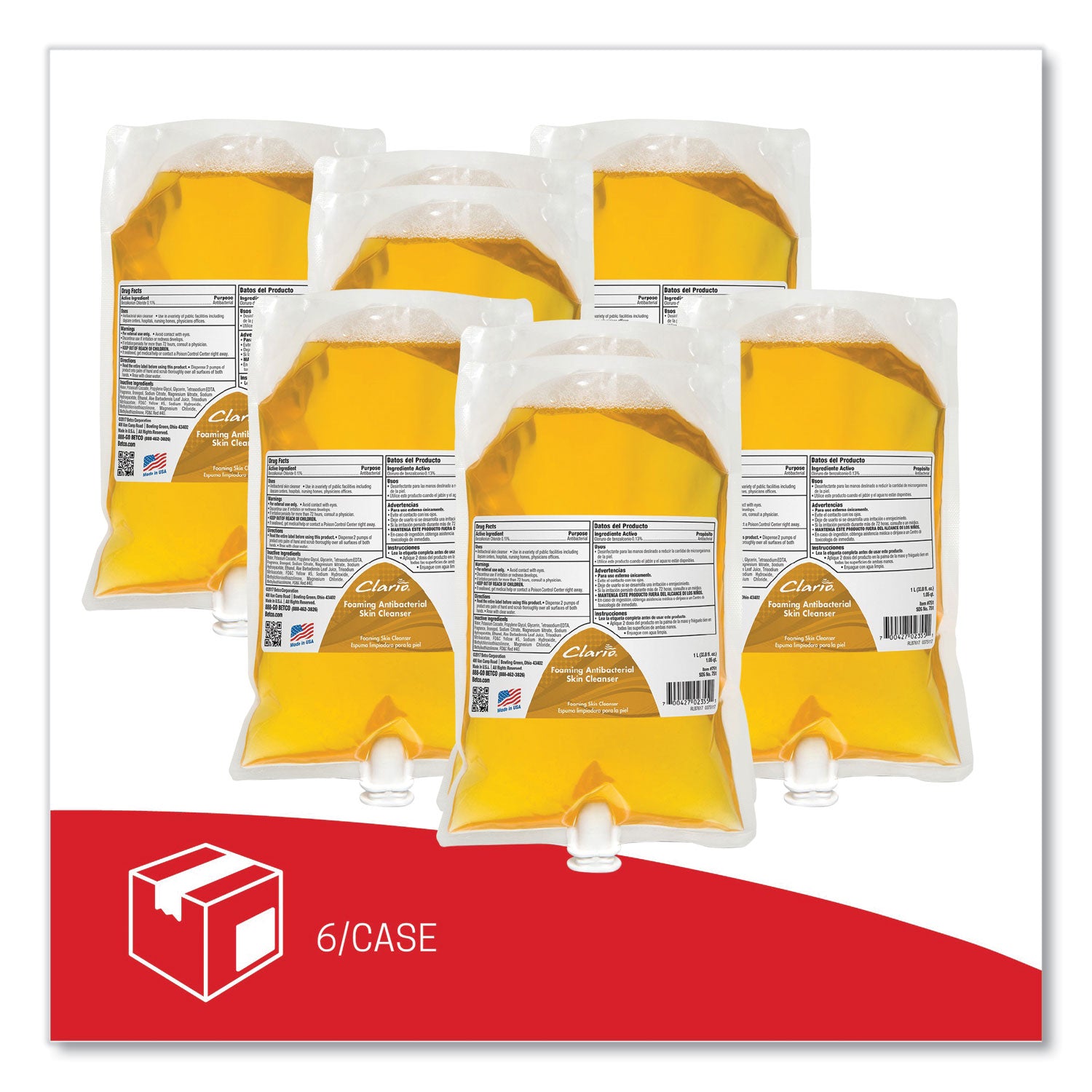 Betco® Antibacterial Foaming Skin Cleanser Refill, Fresh Scent, 1,000 mL, 6/Carton