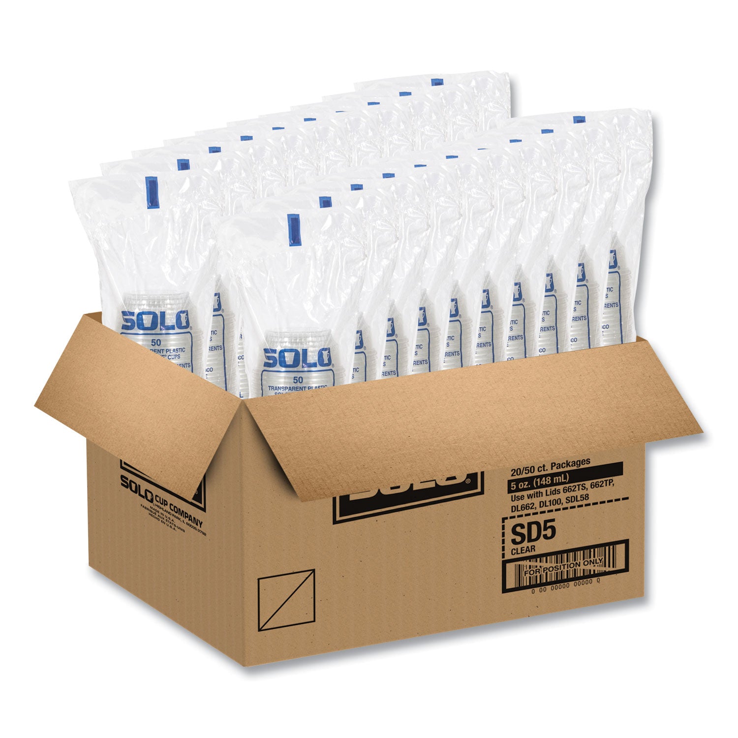 SOLO® Sundae Cups, 5 oz, Plastic, Clear, 50/Bag, 20 Bags/Carton