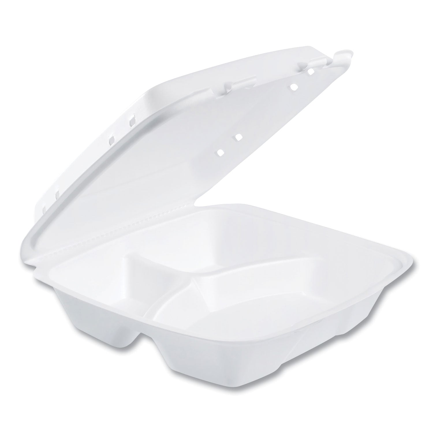 Dart® Insulated Foam Hinged Lid Containers, 3 Compartments, 9.01 x 9.4 x 3.1, White, 200/Carton
