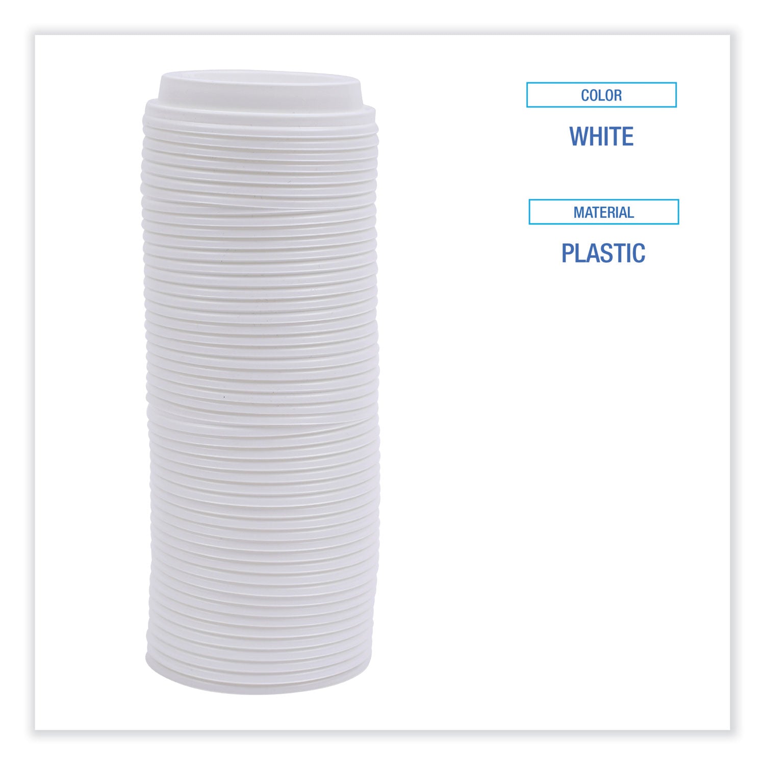 Boardwalk® Deerfield Hot Cup Lids, Fits 10 oz to 20 oz Boardwalk Deerfield Hot Cups, Plastic, White, 50/Pack, 20 Packs/Carton