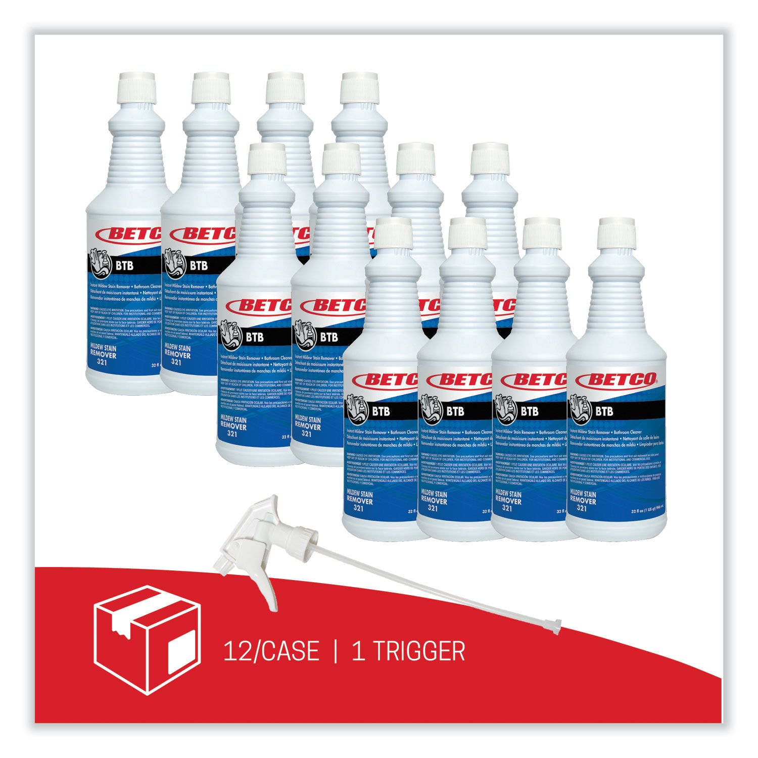 Betco® Btb Mildew Stain Remover, Apple, 32 Oz Spray Bottle, 12/carton
