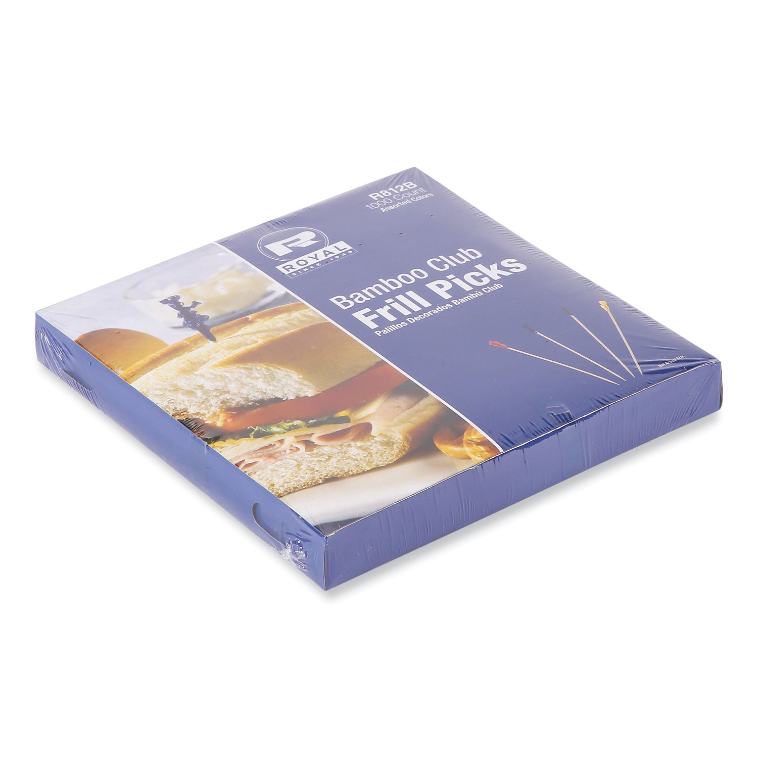 AmerCareRoyal® Cellophane-Frill Wood Picks, Bamboo, 4" Assorted, 10,000/Carton