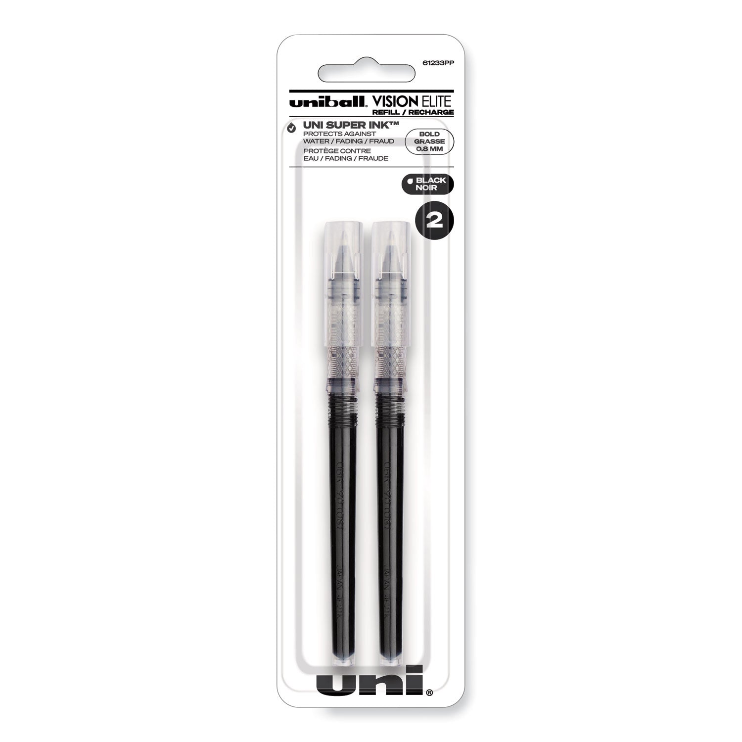 Refill for Vision Elite Roller Ball Pens, Bold Conical Tip, Black Ink, 2/Pack