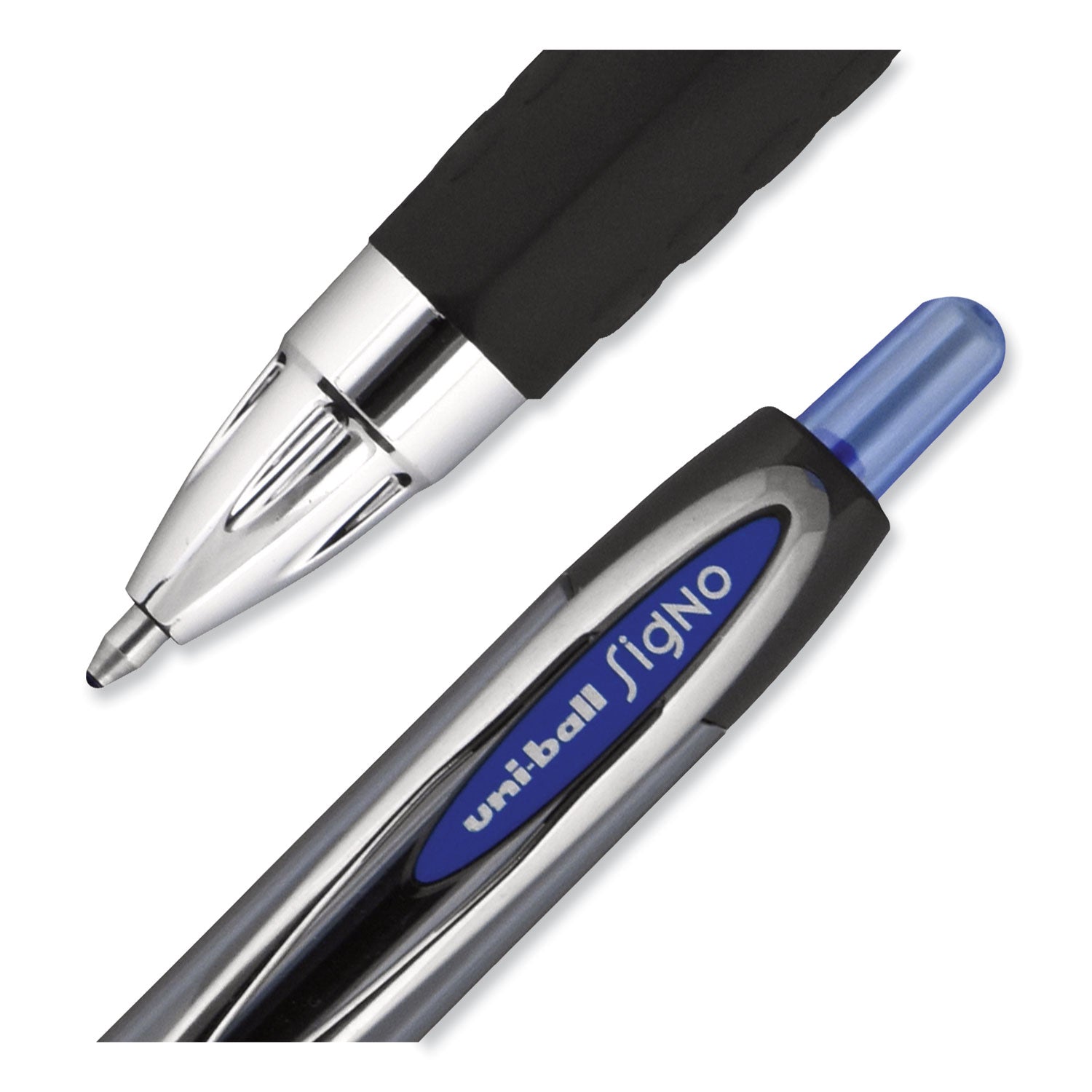 uniball® Signo 207 Gel Pen, Retractable, Bold 1 mm, Blue Ink, Smoke/Black/Blue Barrel, Dozen