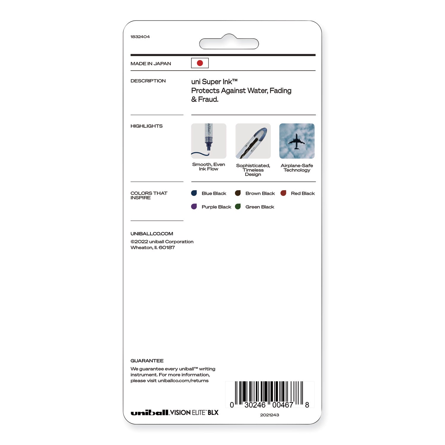 uniball® VISION ELITE BLX Series Hybrid Gel Pen, Stick, Bold 0.8 mm, Assorted Ink and Barrel Colors, 5/Pack