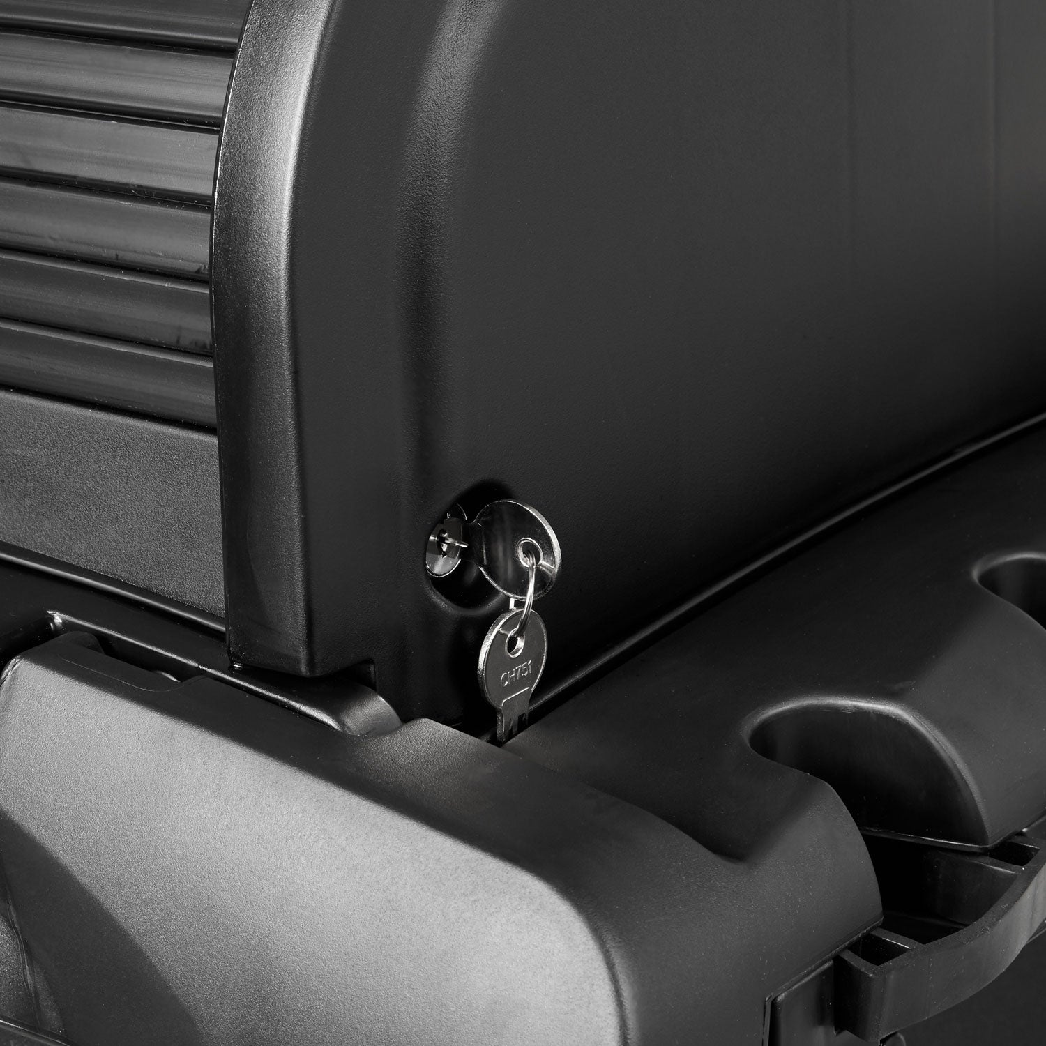 Rubbermaid® Commercial Executive High Security Janitorial Cleaning Cart, Plastic, 4 Shelves, 1 Bin, 23.1" x 39.6" x 27.5", Black