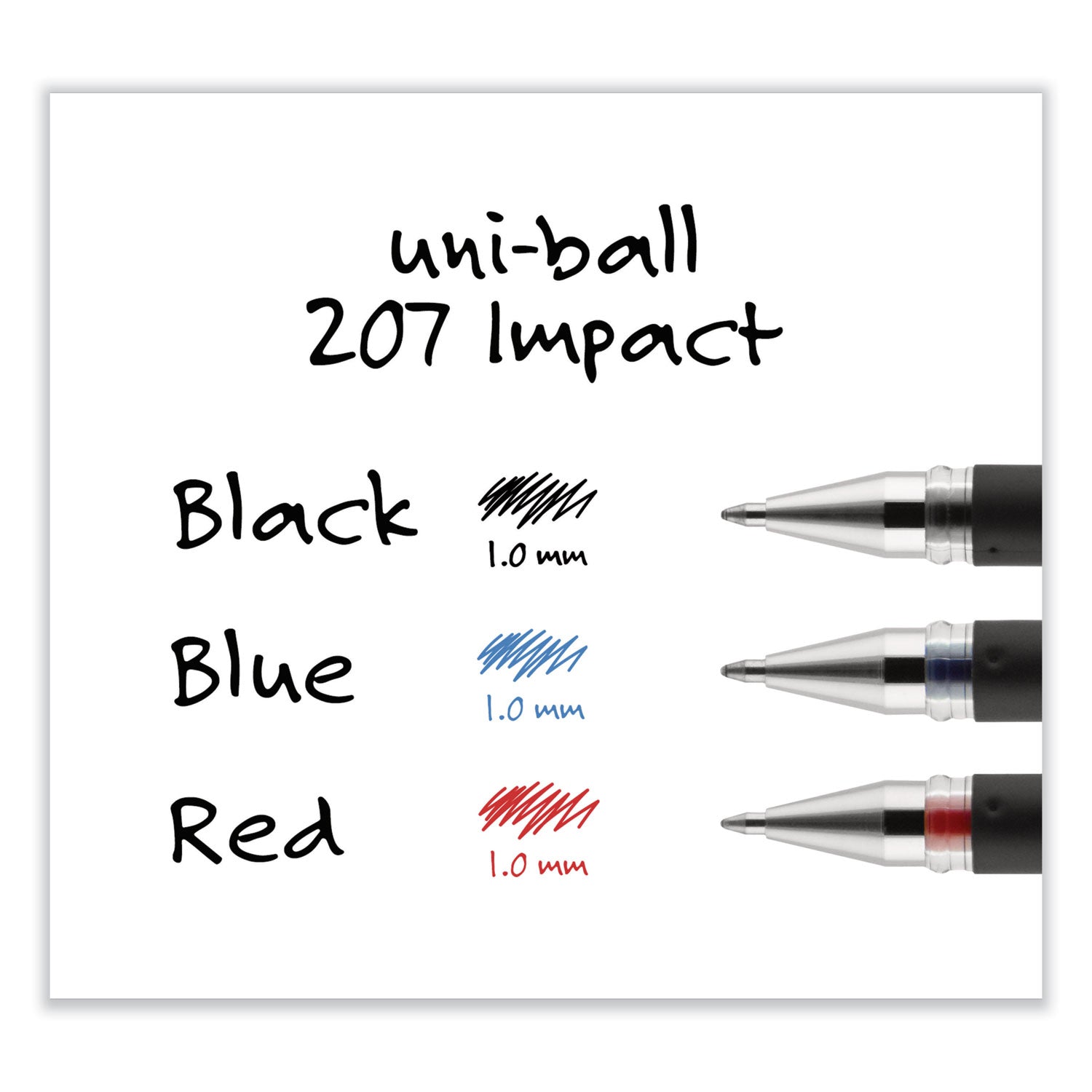 uniball® 207 Impact Gel Pen, Stick, Bold 1 mm, Blue Ink, Silver/Black/Blue Barrel