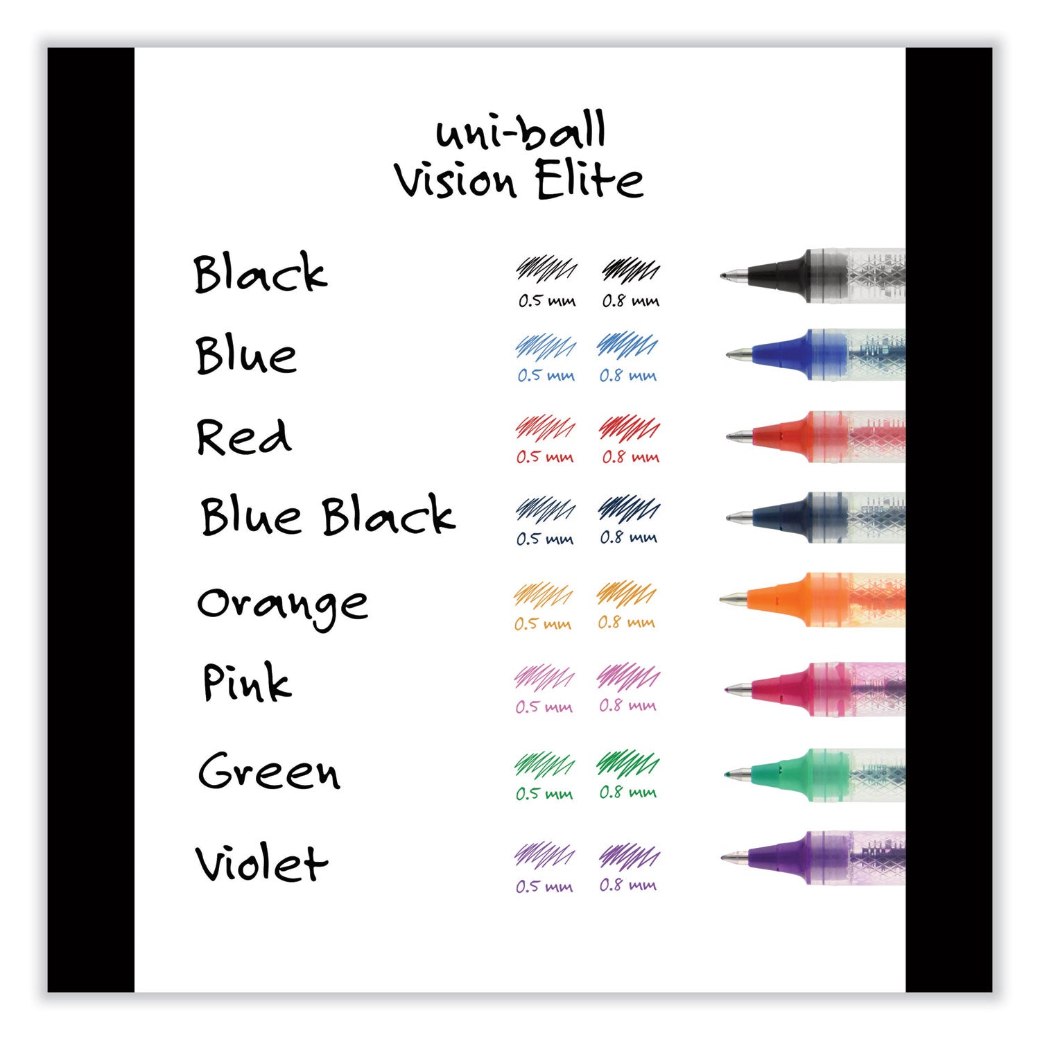 uniball® VISION ELITE Hybrid Gel Pen, Stick, Extra-Fine 0.5 mm, Black Ink, Black/Clear Barrel