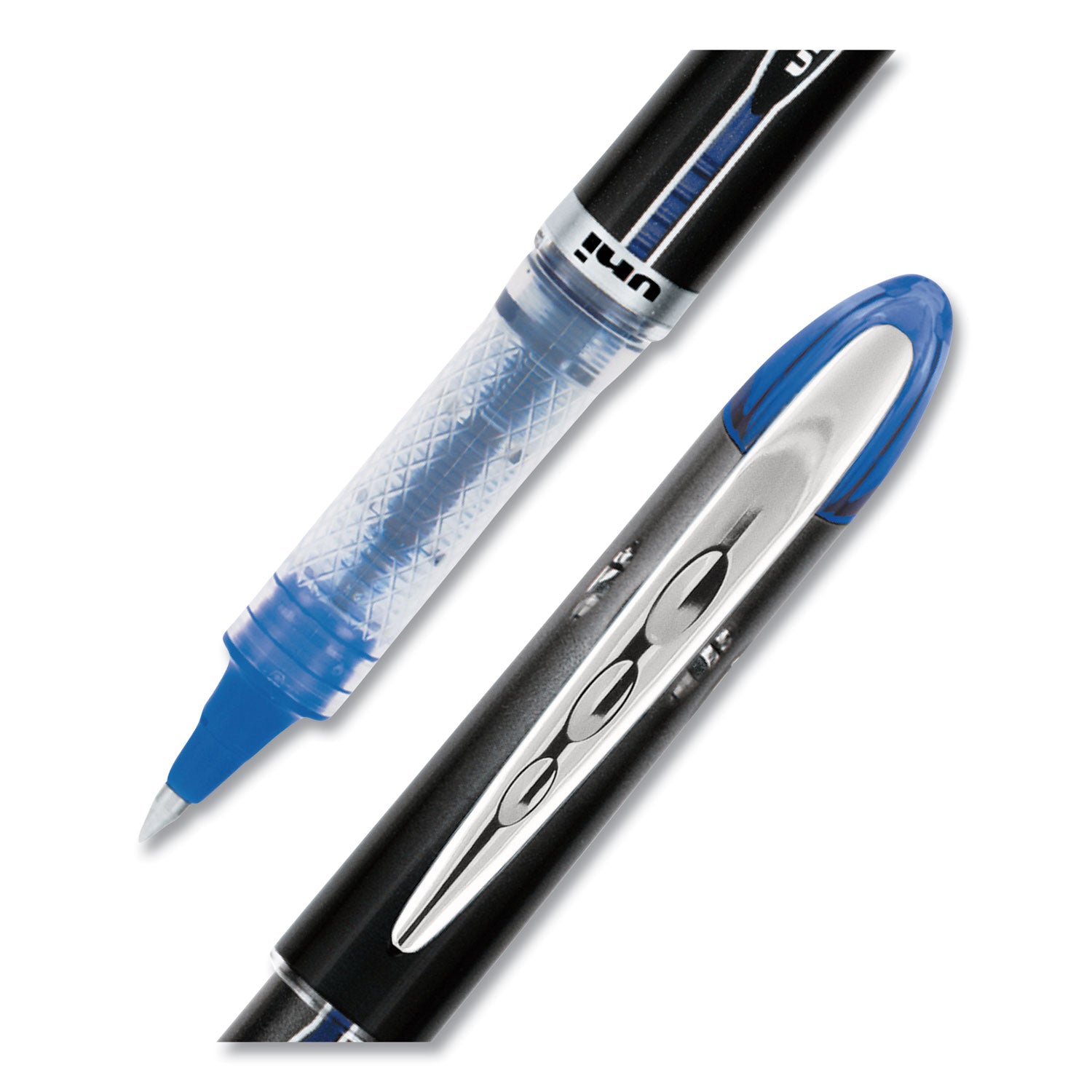 uniball® VISION ELITE Hybrid Gel Pen, Stick, Extra-Fine 0.5 mm, Blue Ink, Black/Blue/Clear Barrel