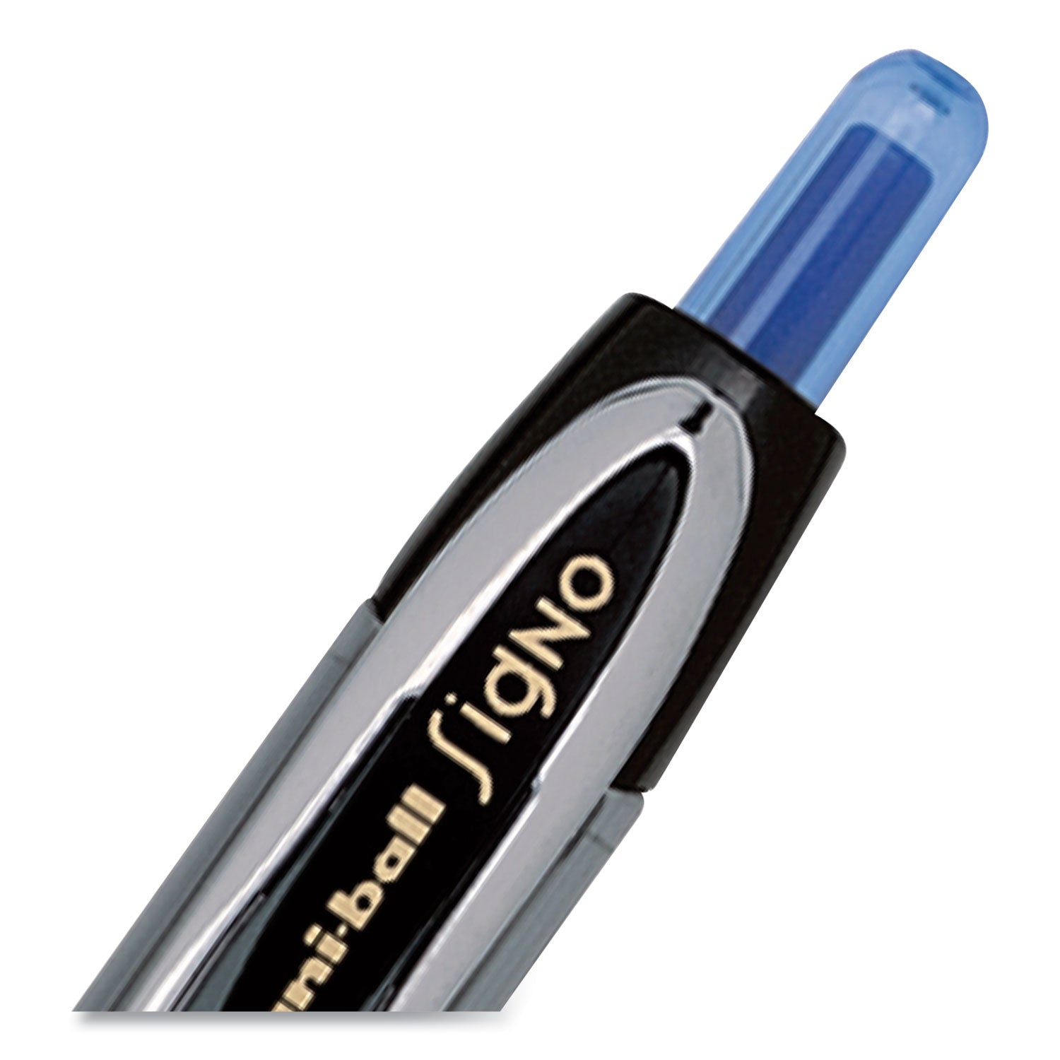uniball® Signo 207 Gel Pen, Retractable, Fine 0.5 mm, Blue Ink, Smoke/Black/Blue Barrel, Dozen