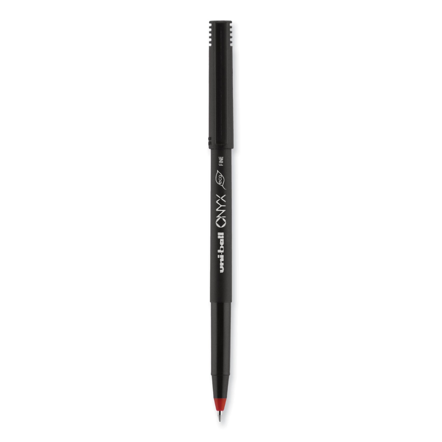 uniball® ONYX Rollerball Pen, Stick, Fine 0.7 mm, Red Ink, Black/Red Barrel, Dozen