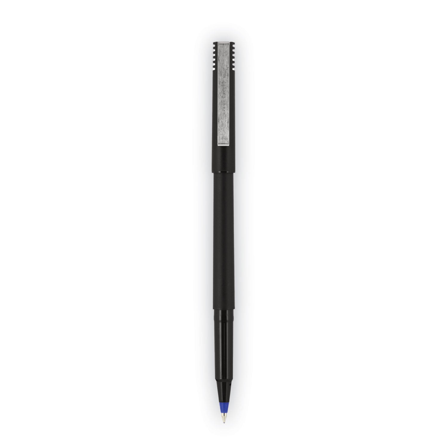 uniball® Rollerball Pen, Stick, Extra-Fine 0.5 mm, Blue Ink, Black/Blue Barrel, 72/Pack