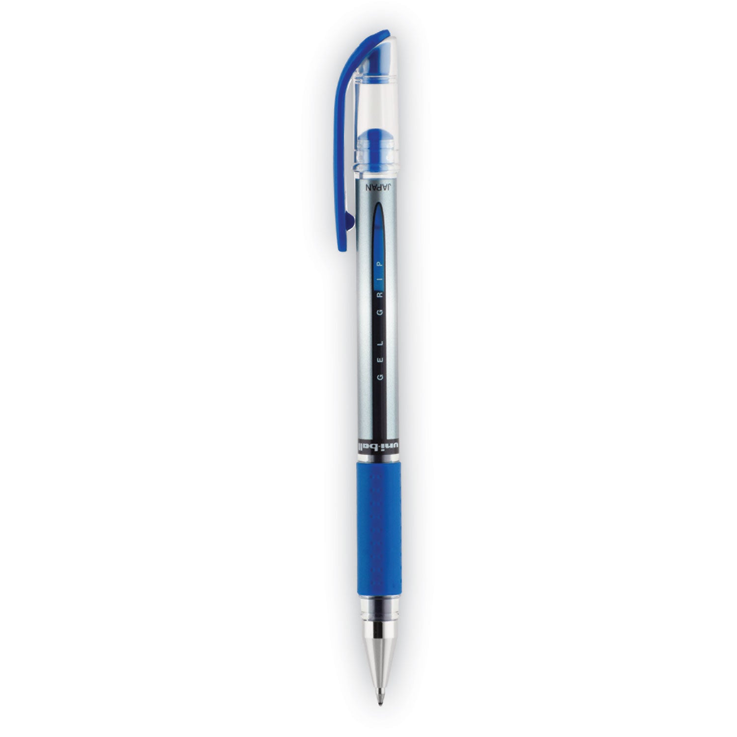 uniball® Signo GRIP Gel Pen, Stick, Medium 0.7 mm, Blue Ink, Clear/Blue/Silver Barrel, Dozen
