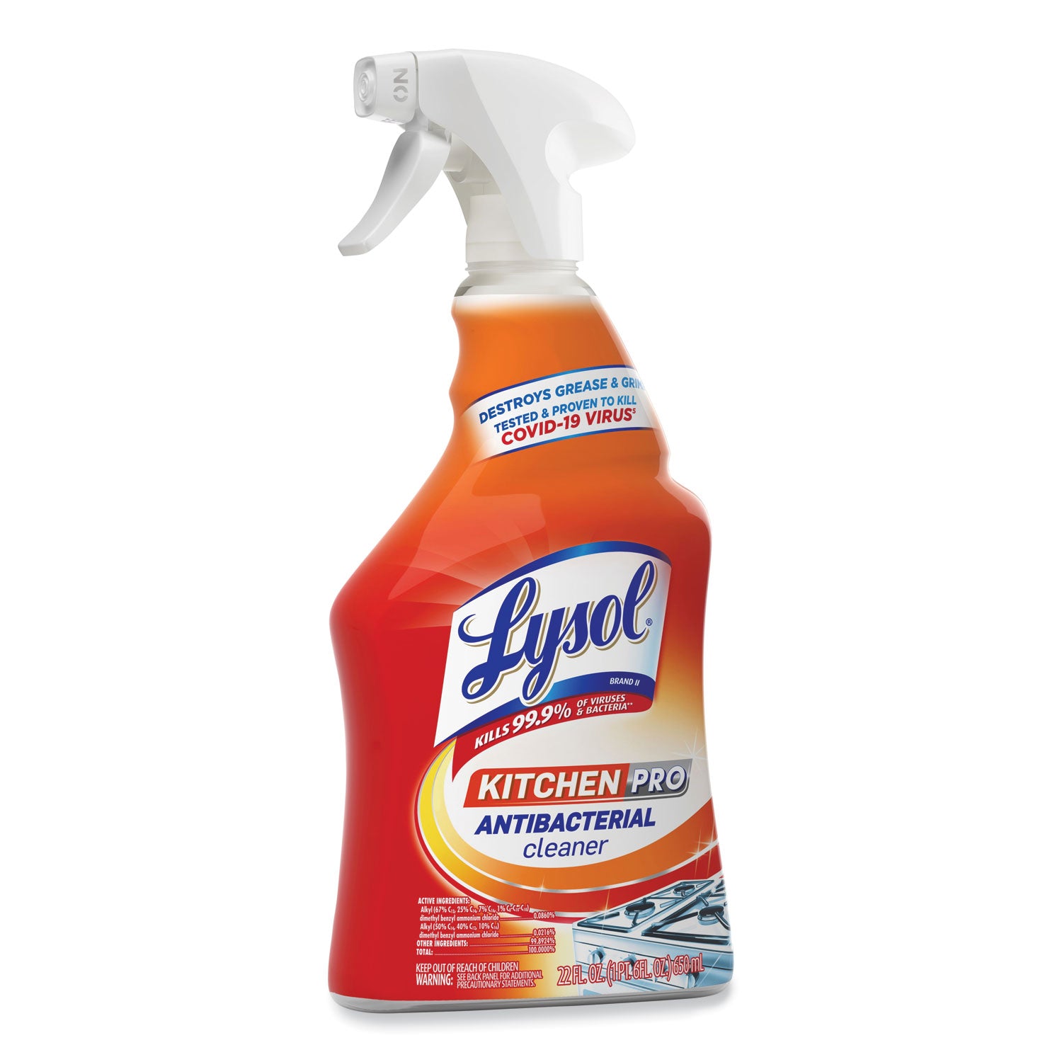 LYSOL® Brand Kitchen Pro Antibacterial Cleaner, Citrus Scent, 22 Oz Spray Bottle, 9/carton