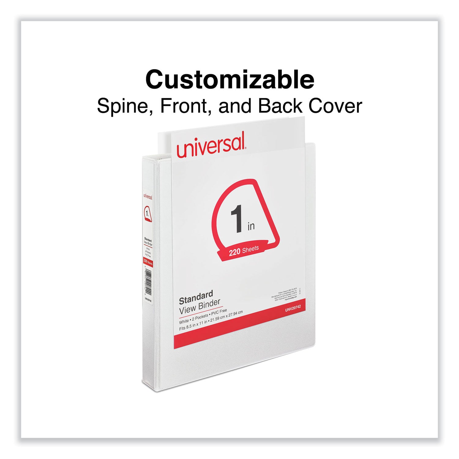 Universal® Slant D-Ring View Binder, 3 Rings, 1" Capacity, 11 x 8.5, White