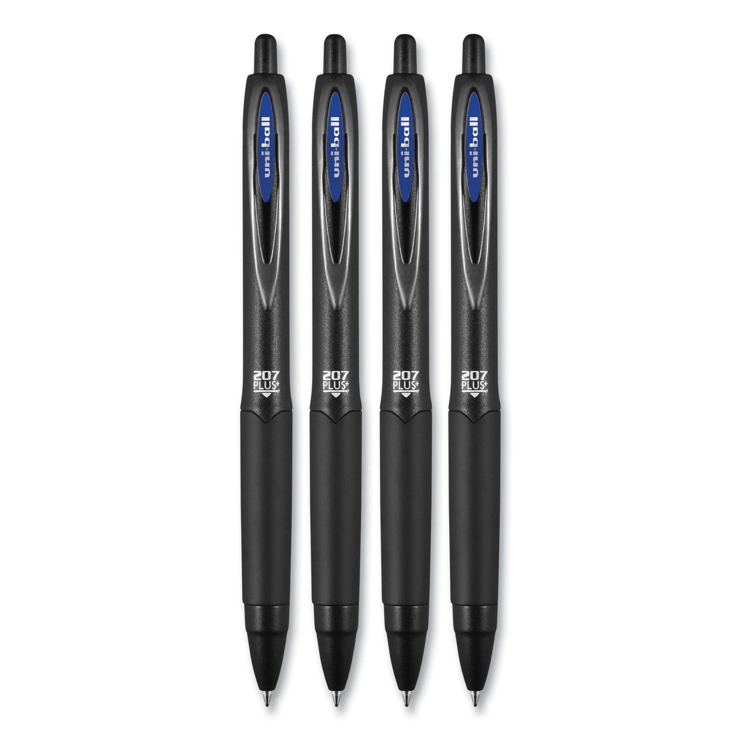 uniball® 207 Plus+ Gel Pen, Retractable, Medium 0.7 mm, Blue Ink, Black Barrel, 4/Pack