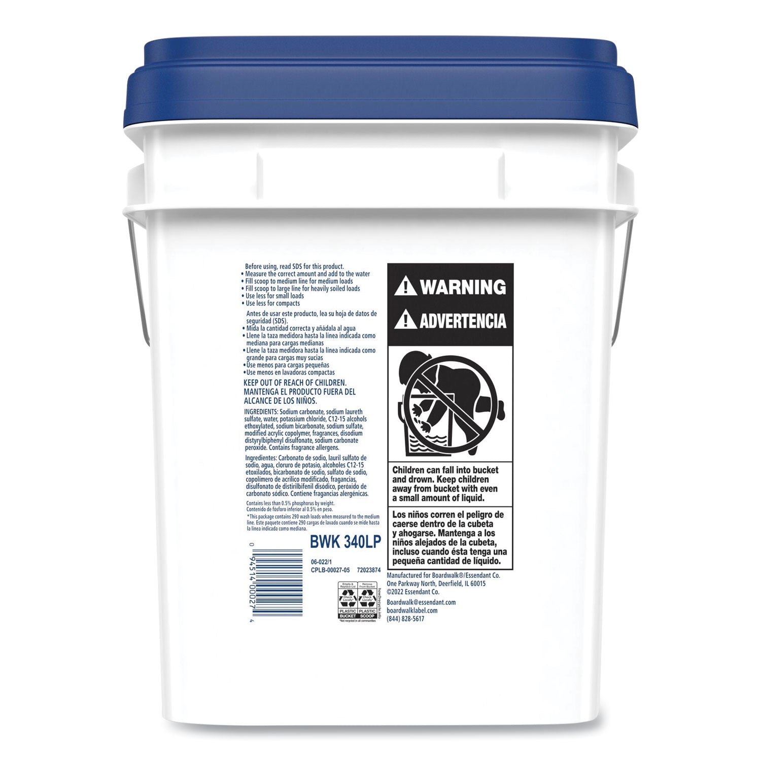 Boardwalk® Powder Laundry Detergent, Low Foam, Crisp Clean Scent, 18 lb Pail